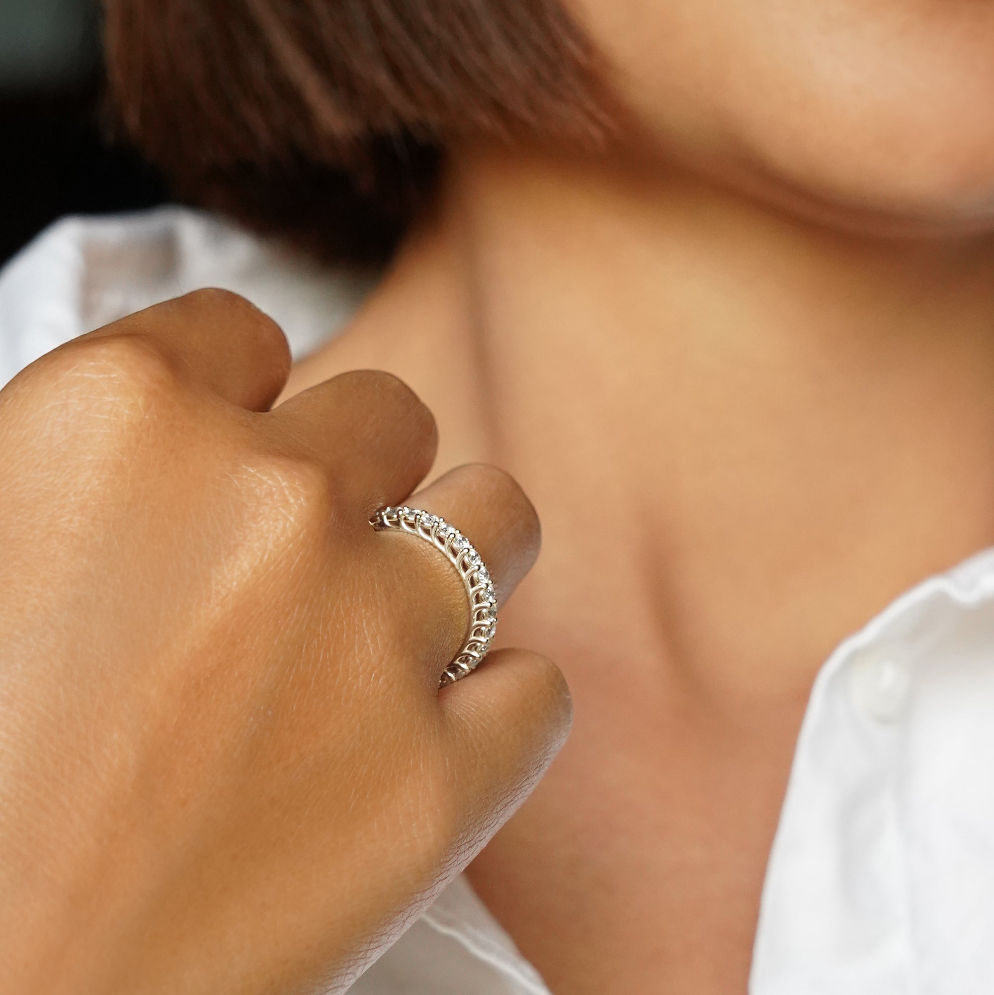 2mm Full Diamond Eternity Band  - Solid 18K White Gold | BITS OF BALI JEWELRY