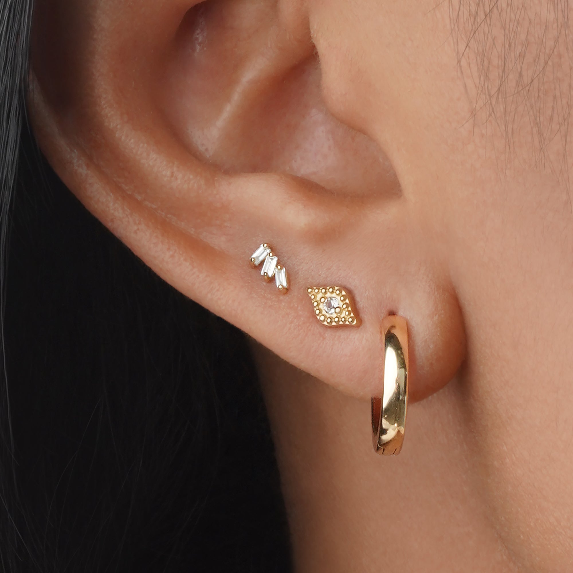 Evil Eye Flat Back Stud Earring - 14K Solid Yellow Gold