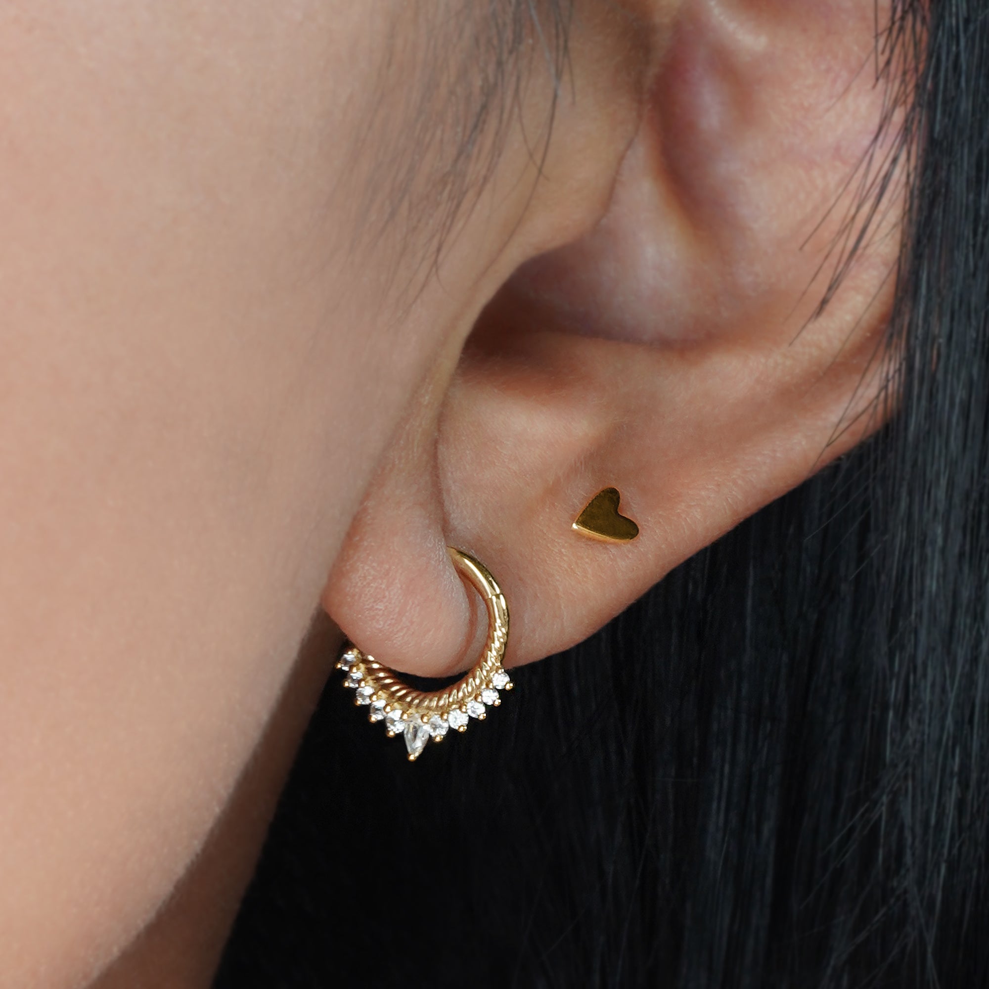 Solid Tiny Heart Flat Back Stud Earring - Solid 14K Yellow Gold