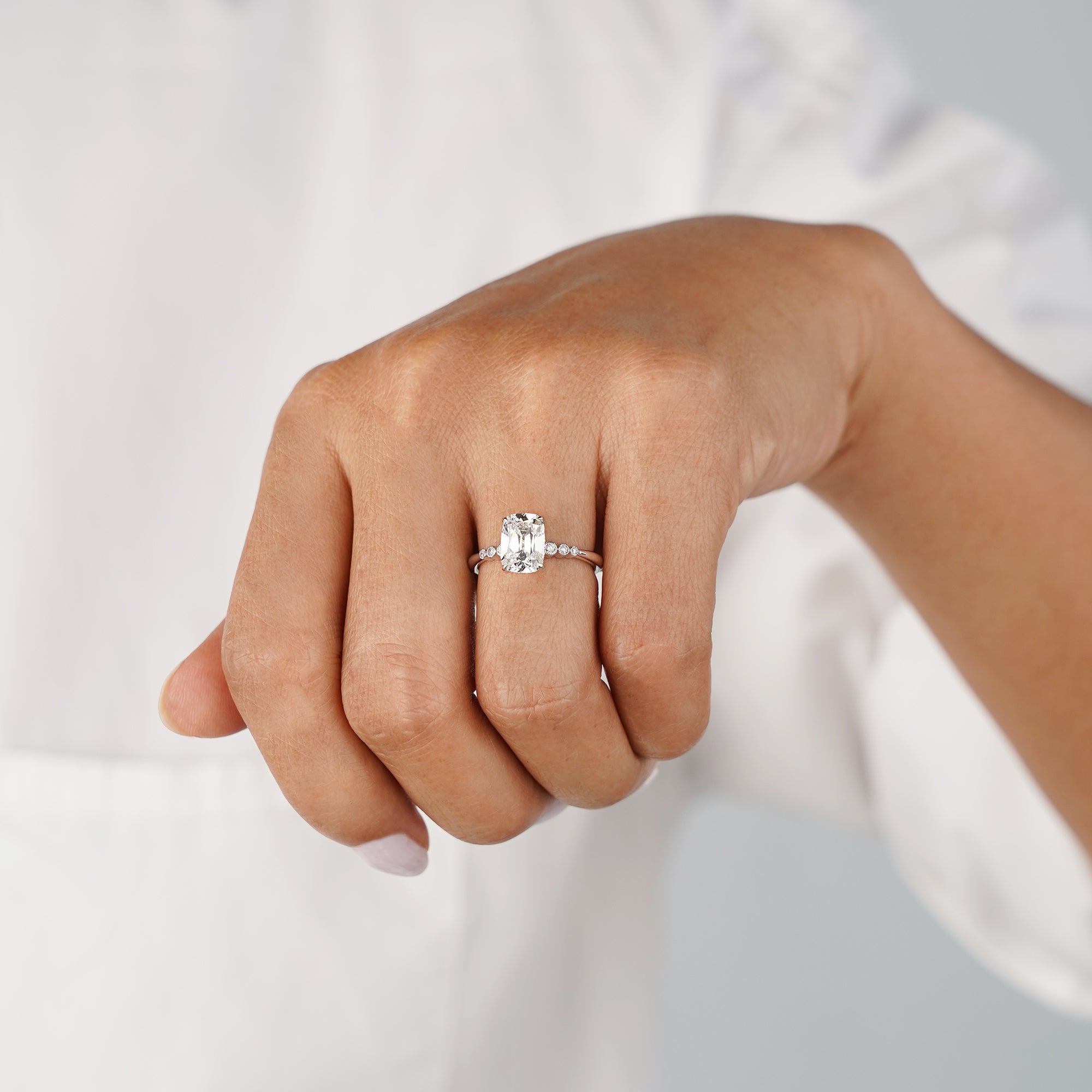 2.1 Carat Antique Cushion Cut Lab-grown Diamond Ring - Solid 14K White Gold