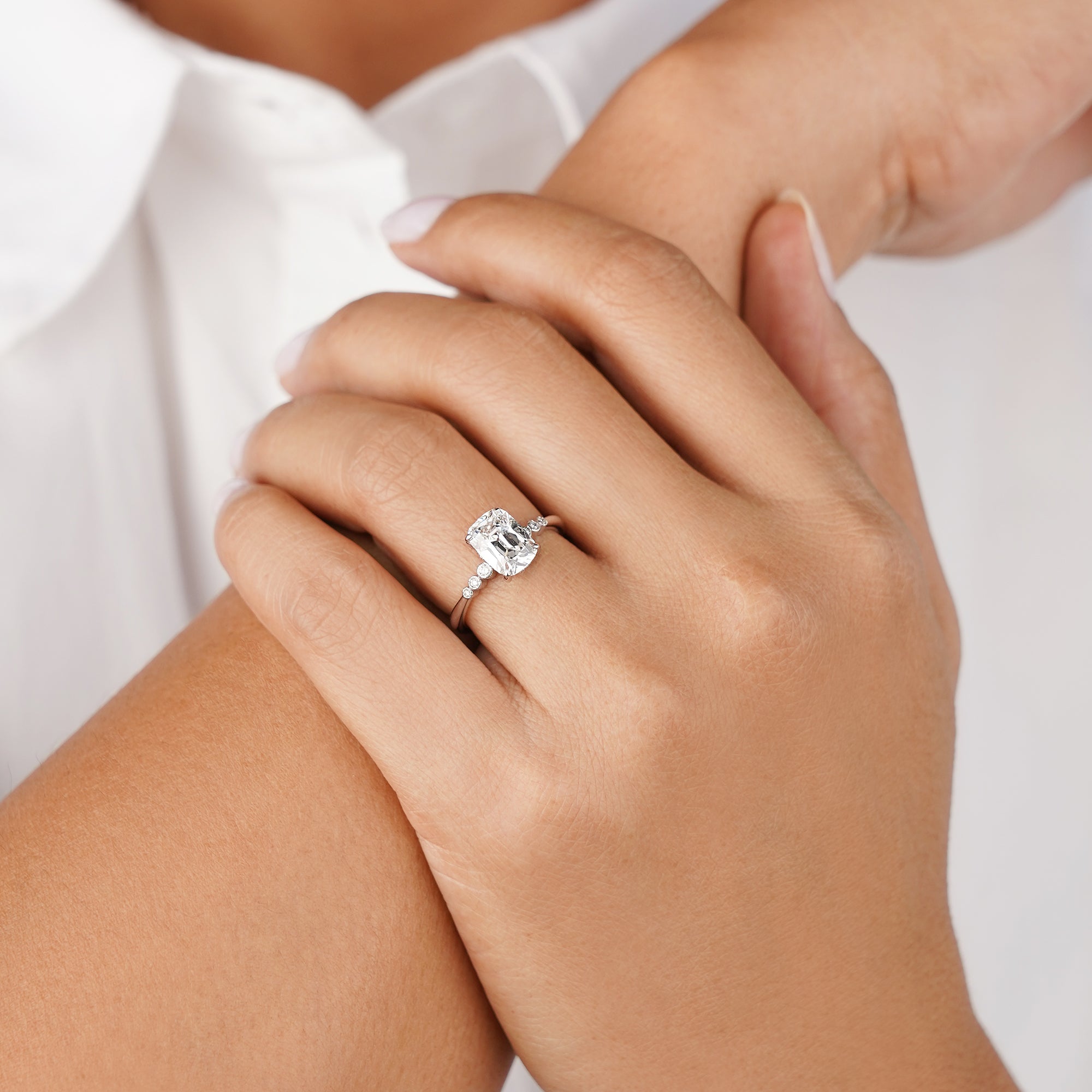 2.1 Carat Antique Cushion Cut Lab-grown Diamond Ring - Solid 14K White Gold