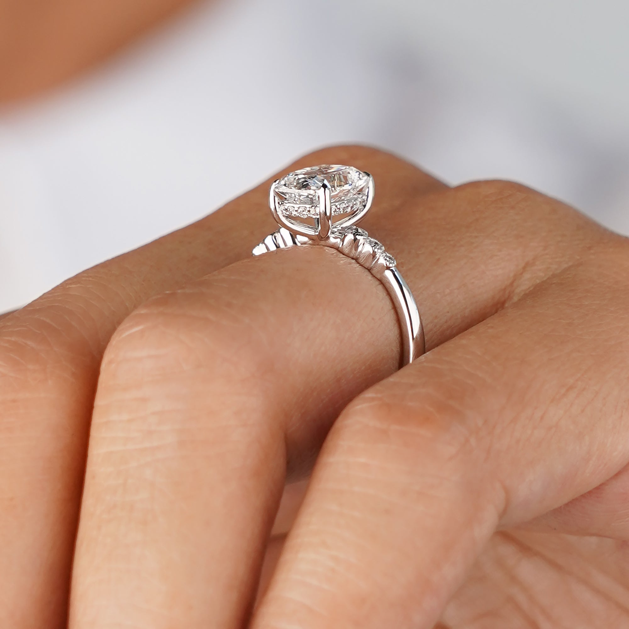 2.1 Carat Antique Cushion Cut Lab-grown Diamond Ring - Solid 14K White Gold