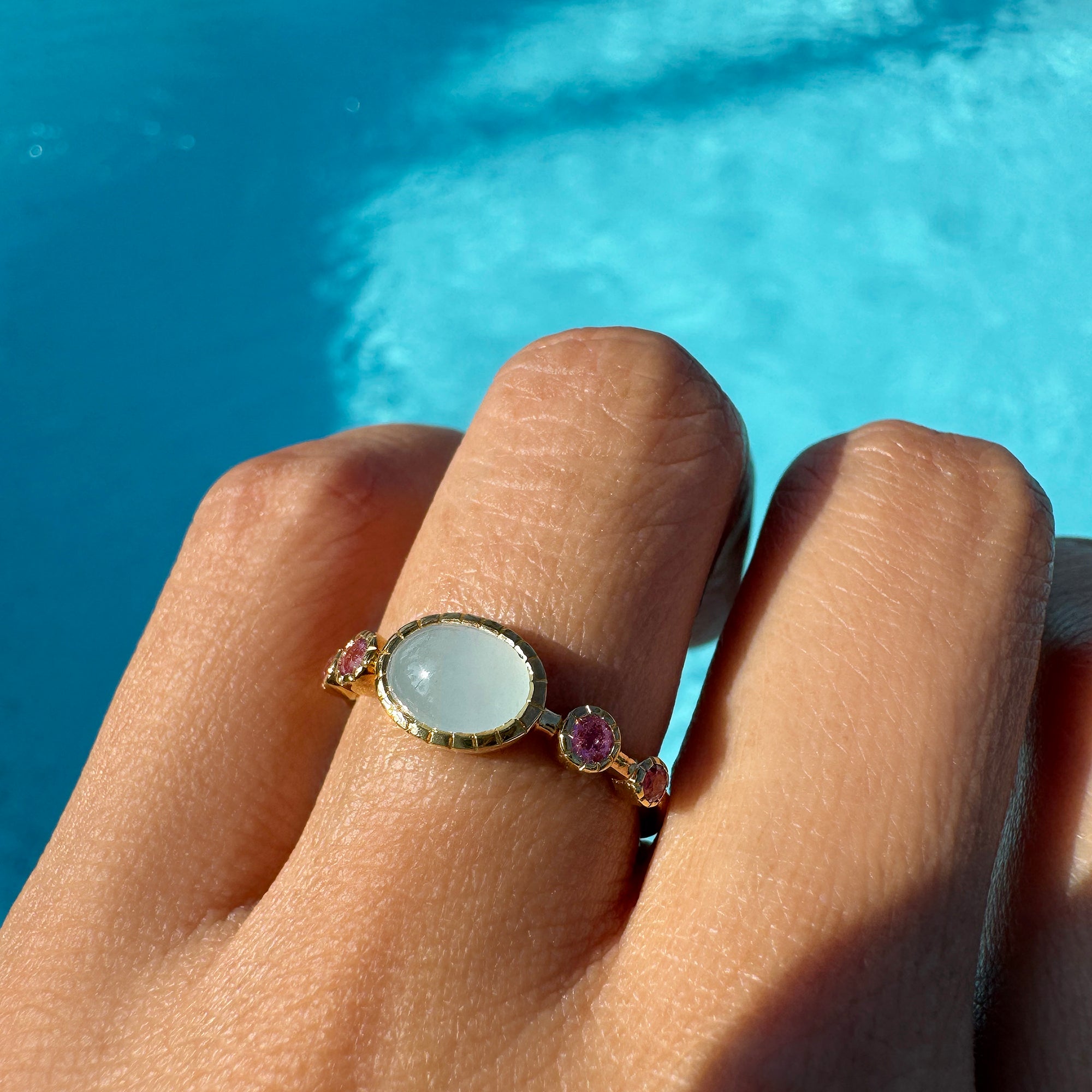 Aquamarine & Pink Tourmaline Ring - Gold Vermeil