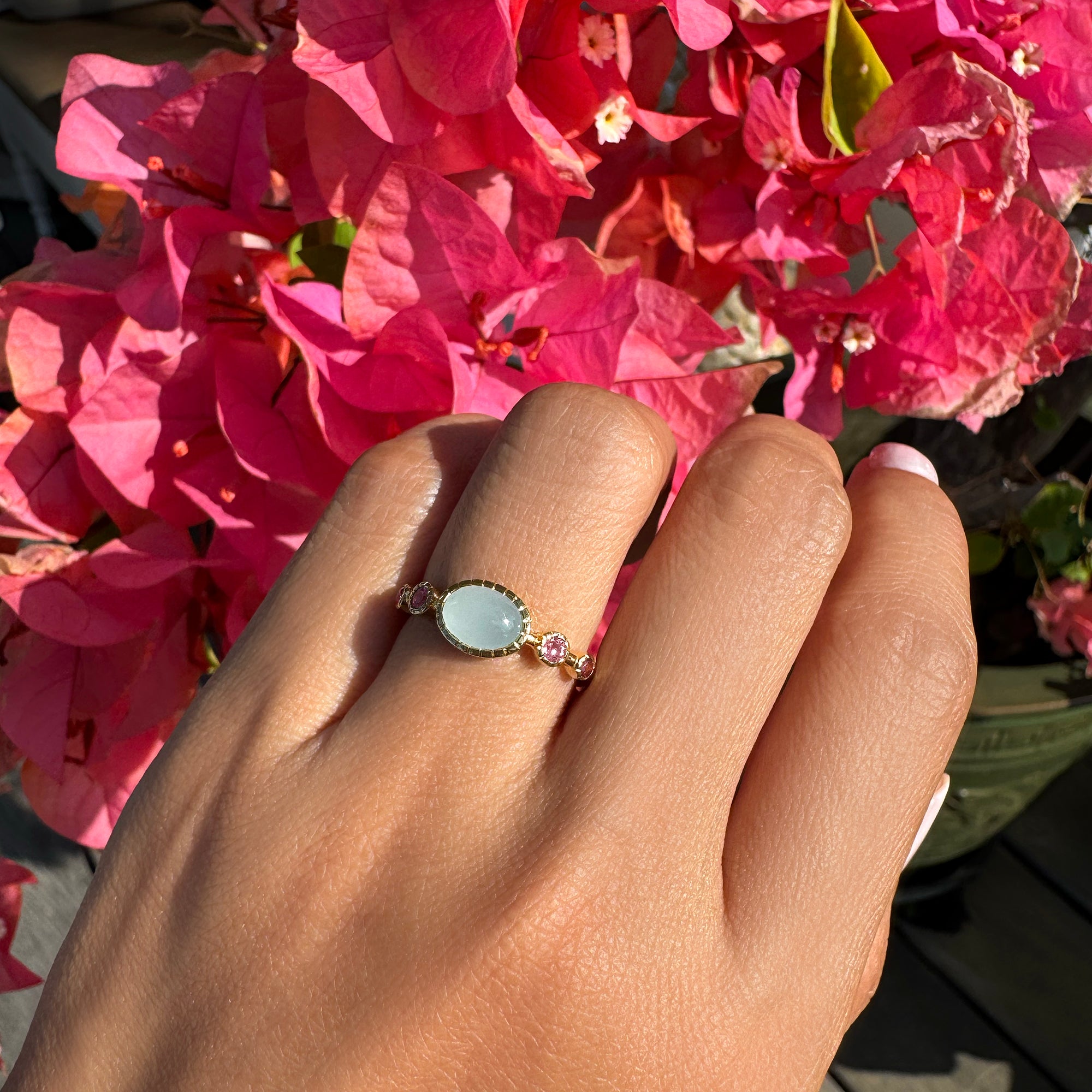Aquamarine & Pink Tourmaline Ring - Gold Vermeil