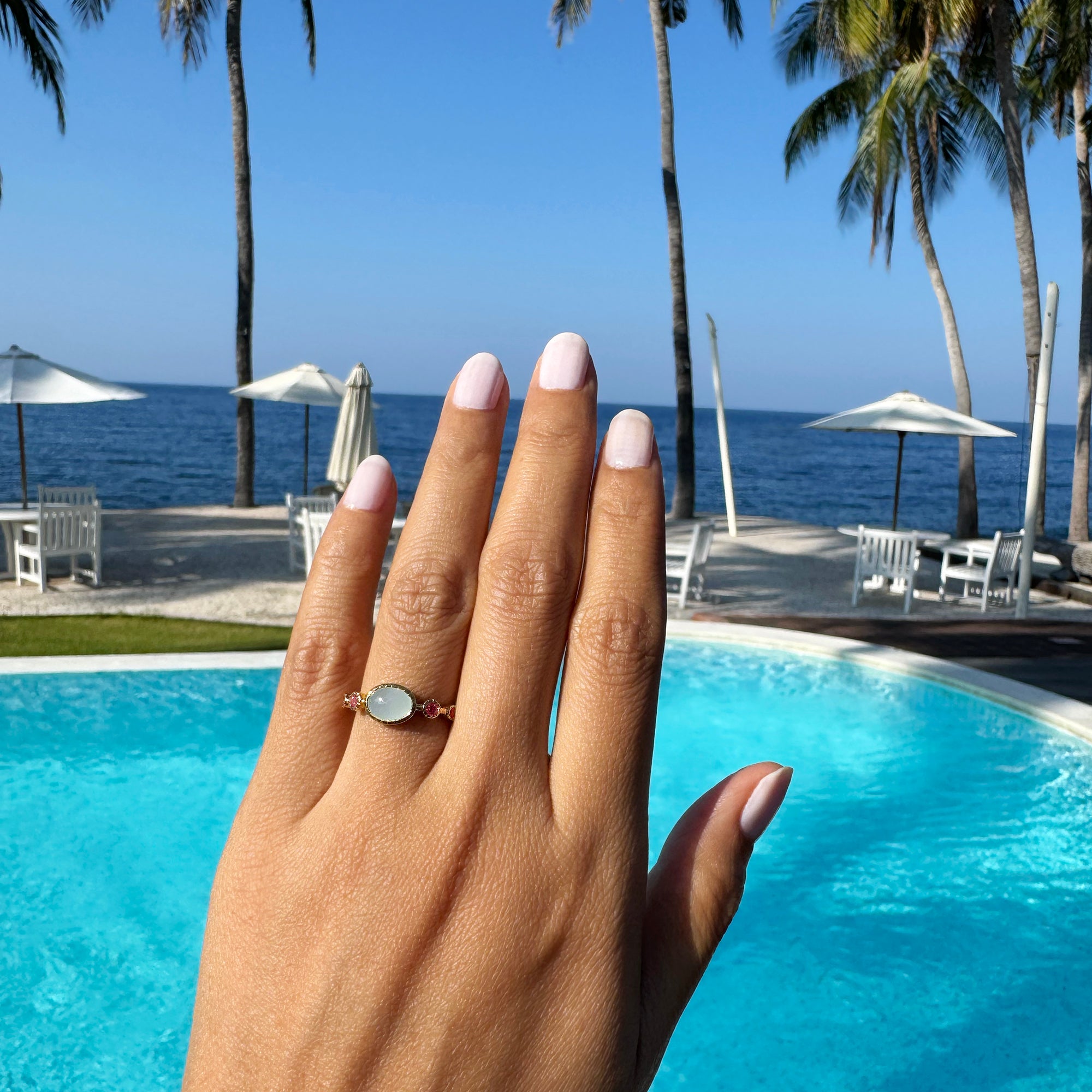 Aquamarine & Pink Tourmaline Ring - Gold Vermeil