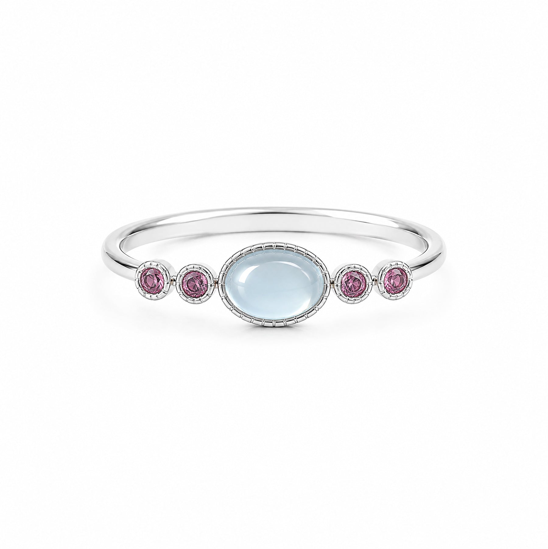 Aquamarine & Pink Tourmaline Ring - Sterling SIlver