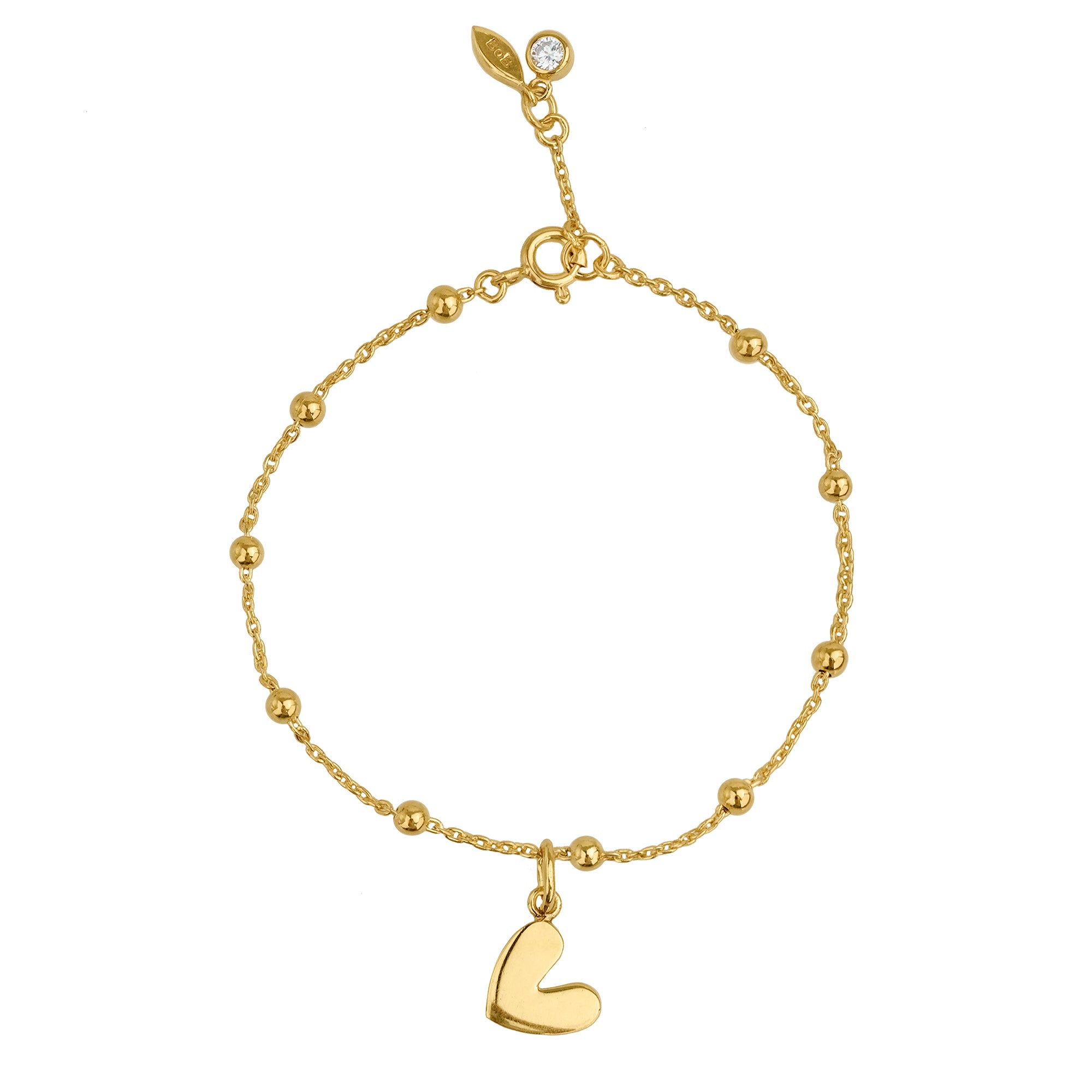 Ball Chain Bracelet with Heart Charm - Gold Vermeil