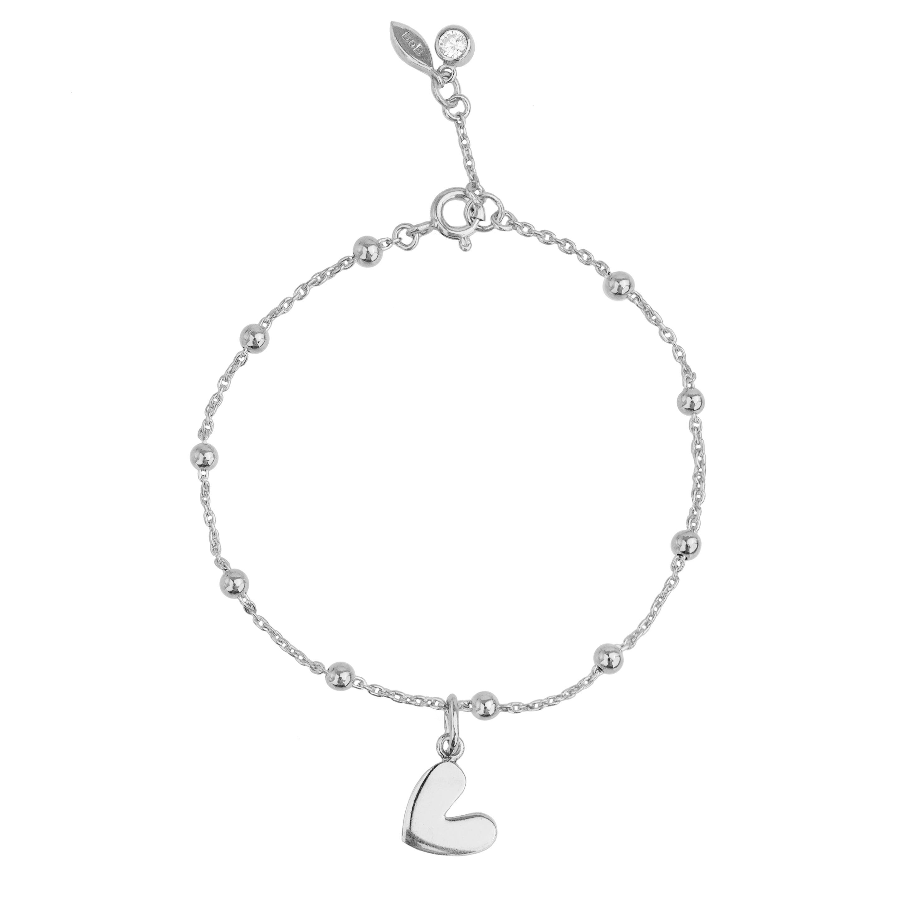 Ball Chain Bracelet with Heart Charm - Sterling Silver