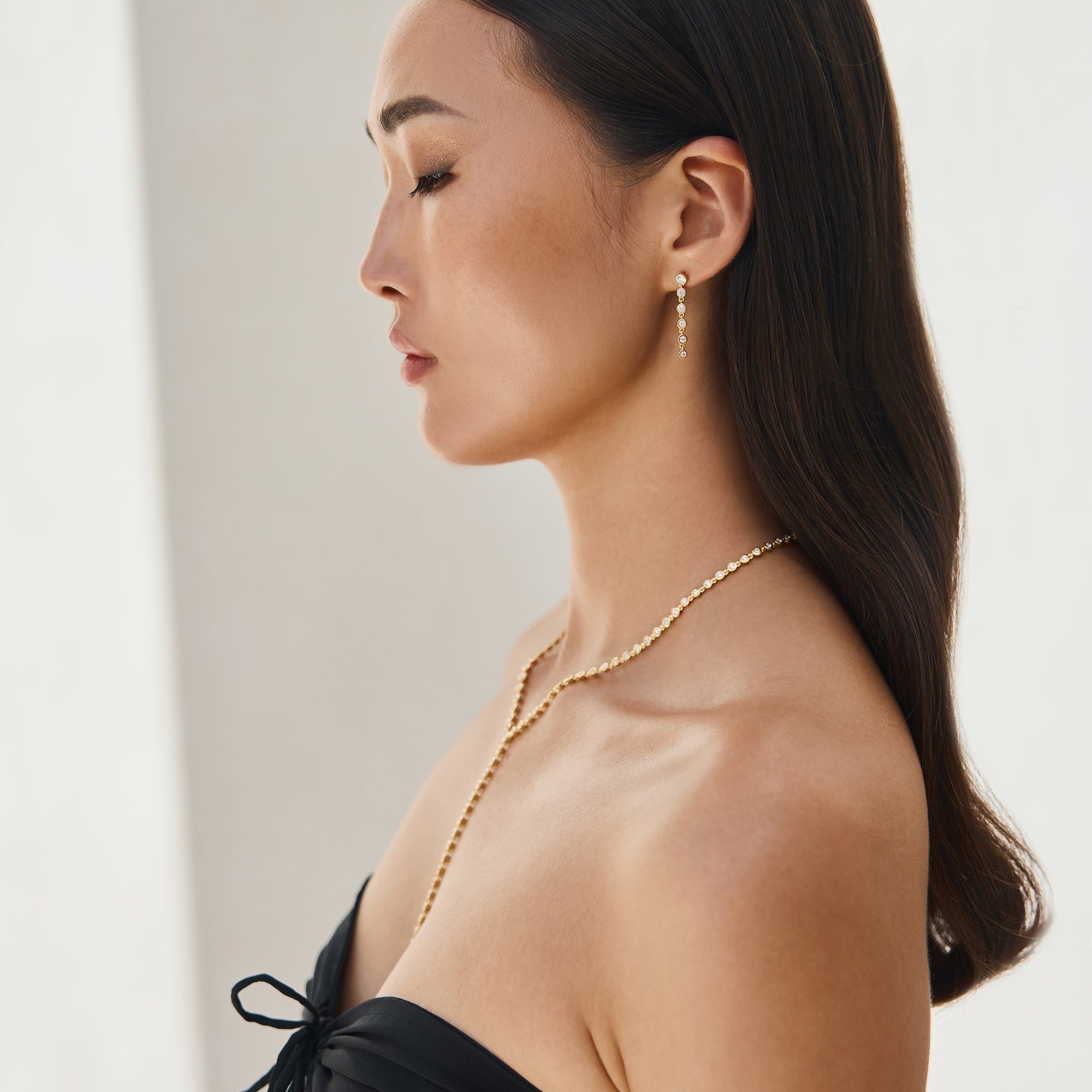 Ibu Bezel CZ Lariat Necklace - Sterling Silver