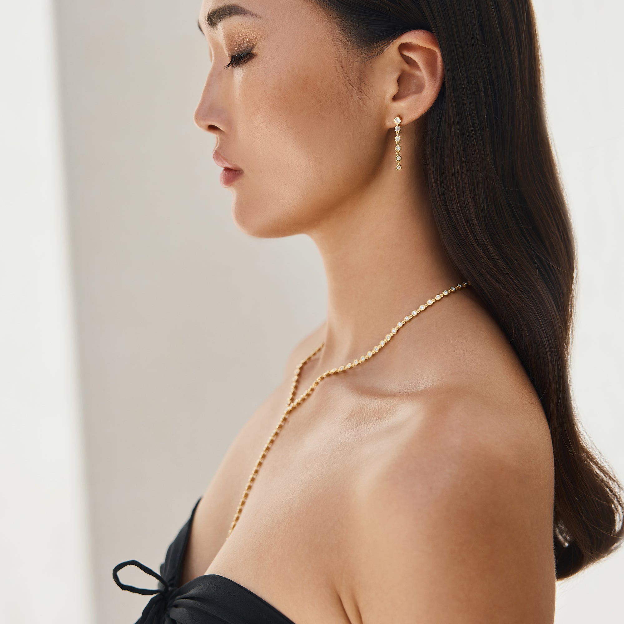 Ibu Bezel CZ Lariat Necklace - Sterling Silver