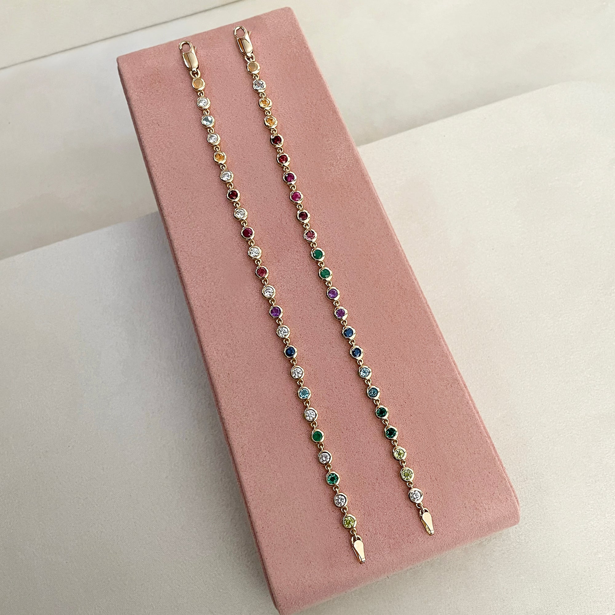 Ibu Bezel Genuine Birthstones & Diamond Bracelet - Solid 18K Yellow Gold | BITS OF BALI JEWELRY