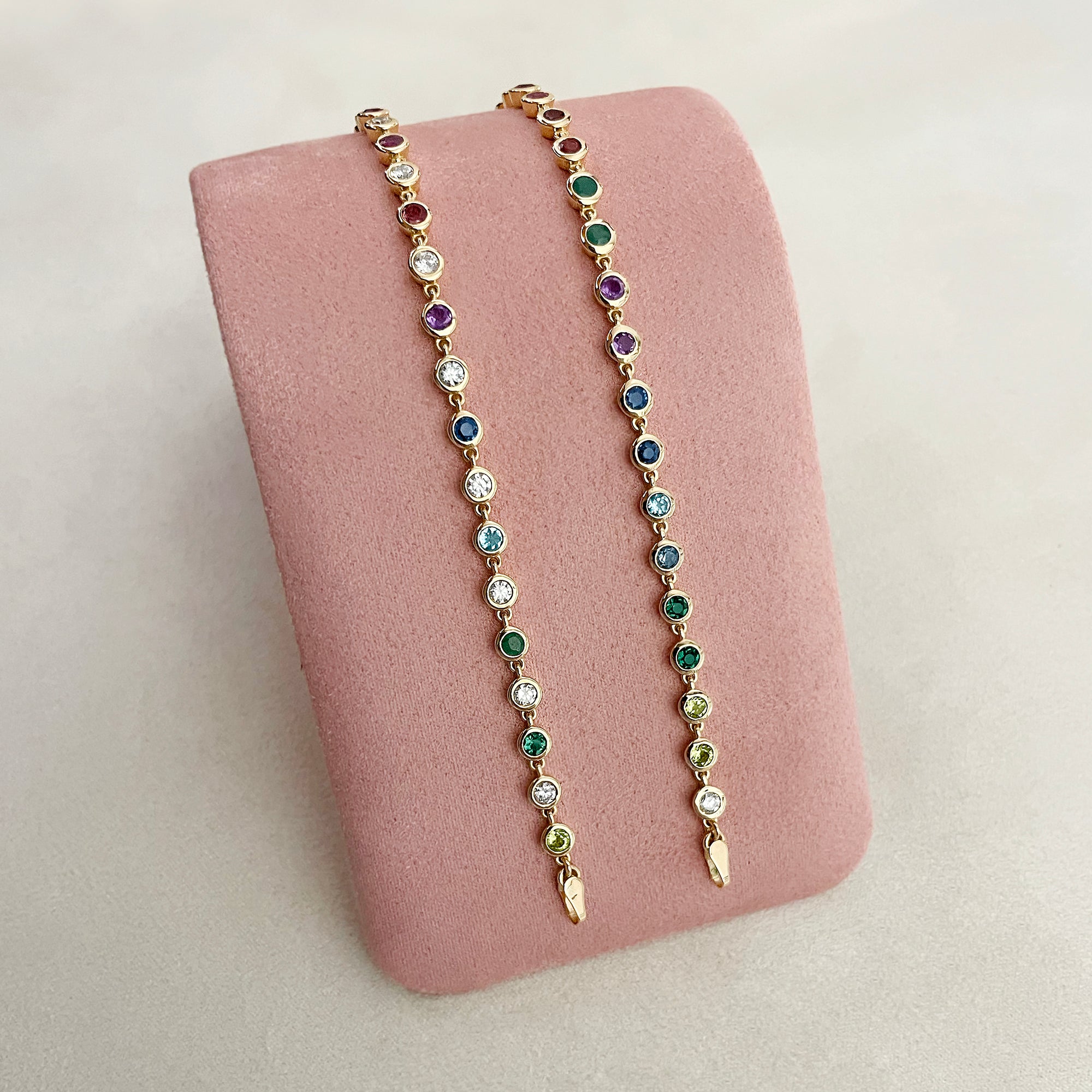 Ibu Bezel Genuine Birthstones & Diamond Bracelet - Solid 18K Yellow Gold | BITS OF BALI JEWELRY