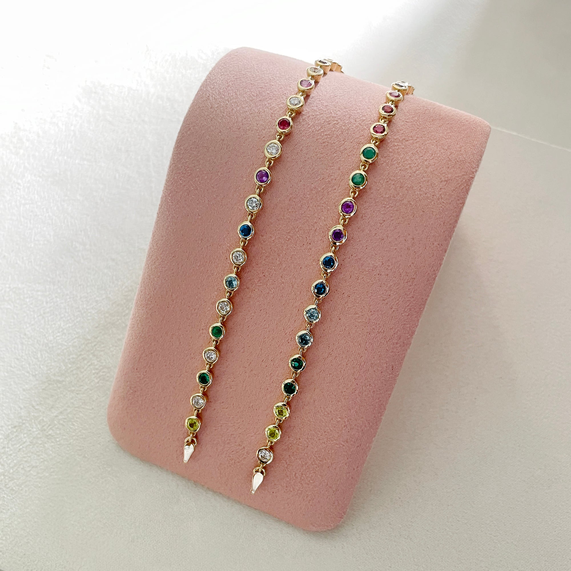 Ibu Bezel Genuine Birthstones & Diamond Bracelet - Solid 18K Yellow Gold | BITS OF BALI JEWELRY