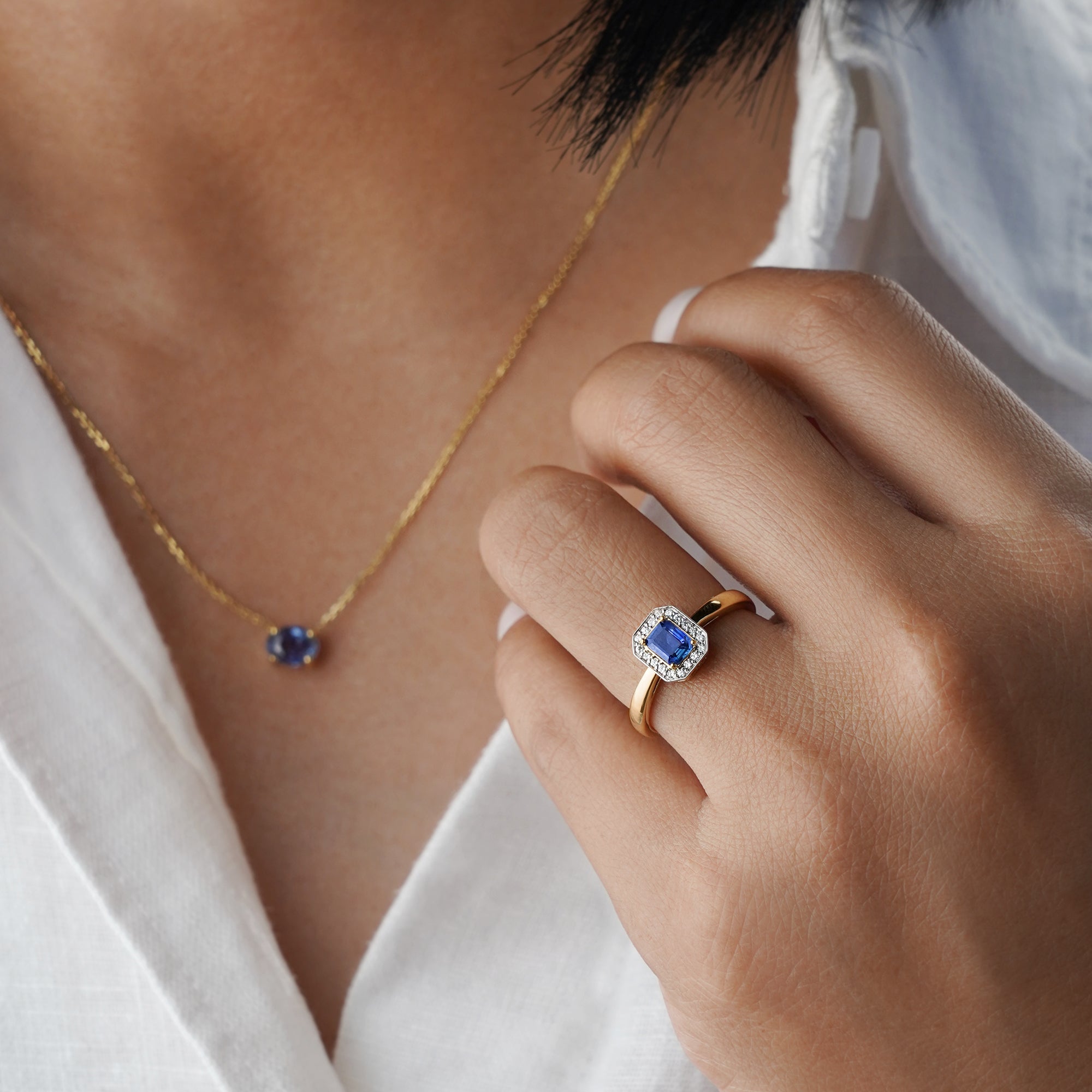 Blue Sapphire And Diamond Ring - Solid 18K Yellow Gold | BITS OF BALI JEWELRY