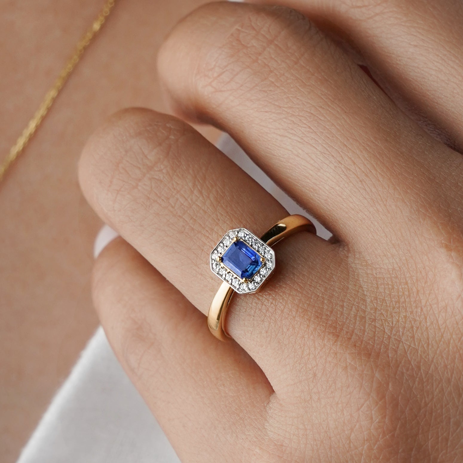 Blue Sapphire And Diamond Ring - Solid 18K Yellow Gold | BITS OF BALI JEWELRY