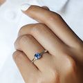DOUBLE SHANK BLUE SAPPHIRE RING - SOLID 14K WHITE GOLD
