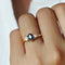 BLUE SAPPHIRE WITH TRILLION SIDE DIAMOND RING - SOLID 14K YELLOW GOLD