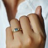 BEZEL TEAL SAPPHIRE WITH TRAPEZOID SIDE DIAMOND RING - SOLID 14K YELLOW GOLD