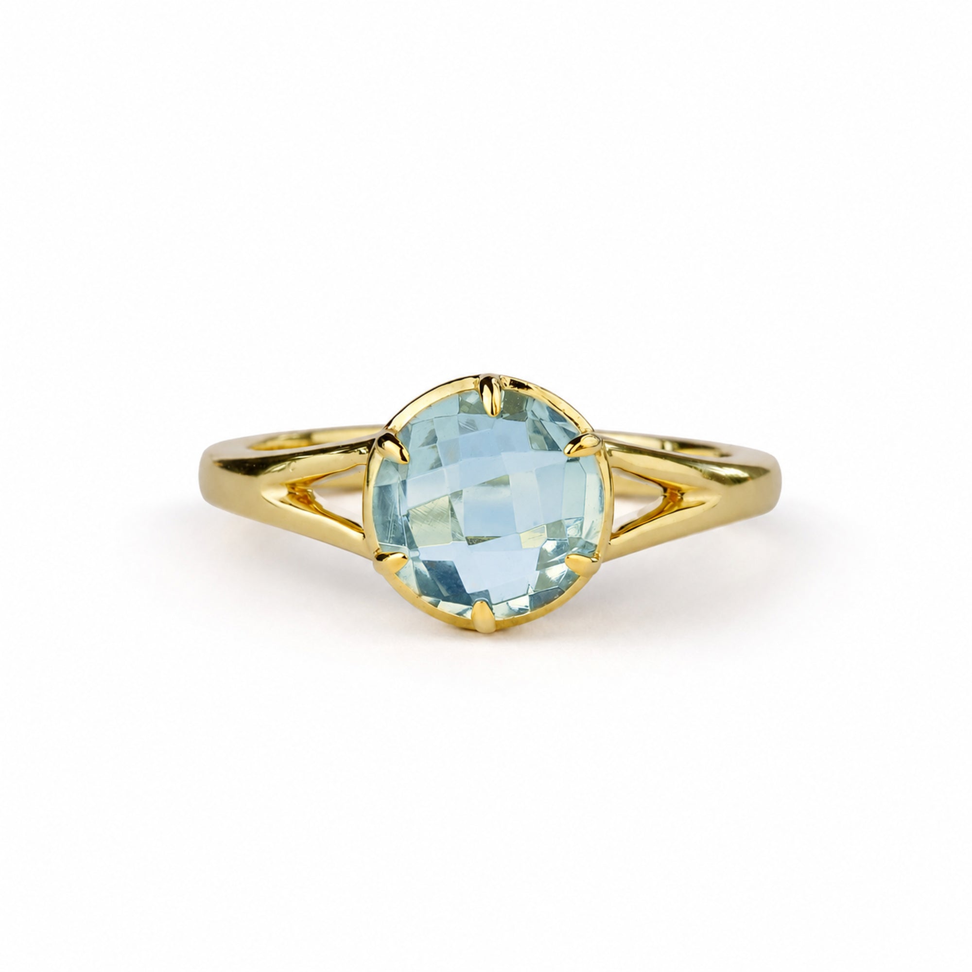 Blue Topaz Double Shank Ring - Gold Vermeil