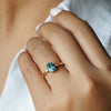 OVAL BLUE TOPAZ & DIAMOND RING - SOLID 14K YELLOW GOLD