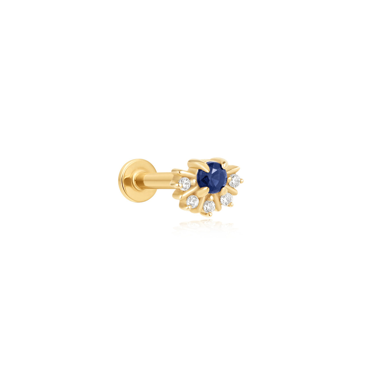 Blue Sapphire & Diamond Flat Back Stud Earrings - Solid 14K Yellow Gold | BITS OF BALI JEWELRY