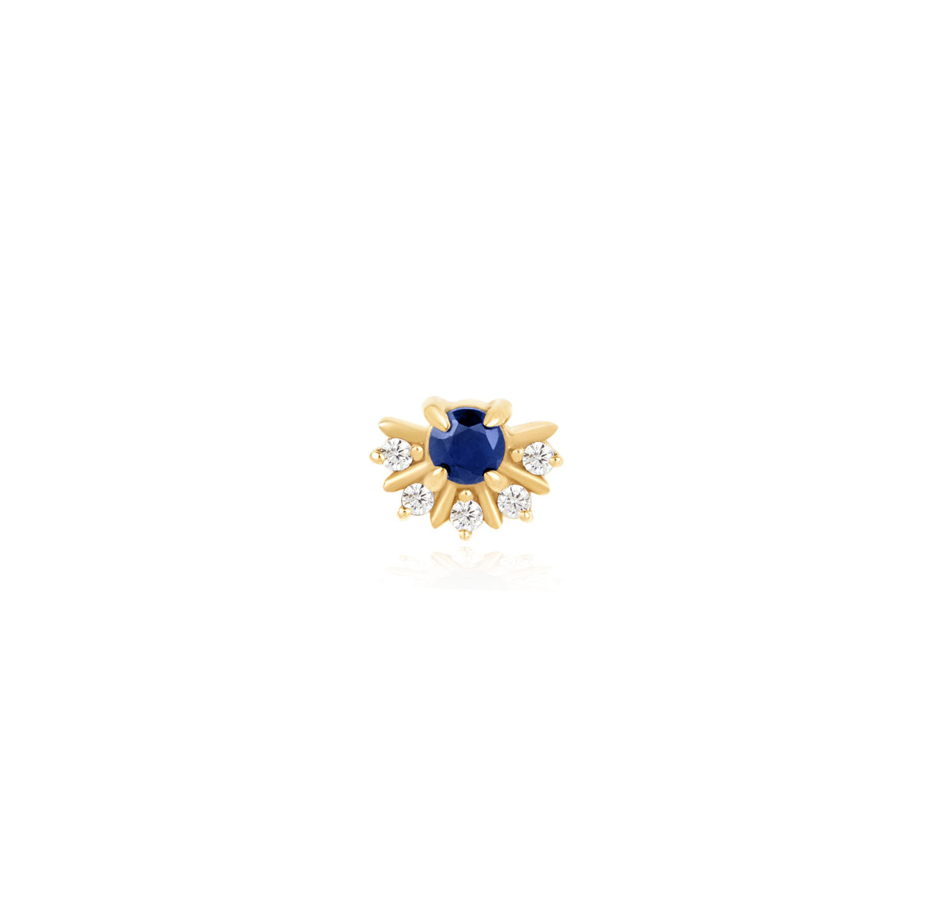Blue Sapphire & Diamond Flat Back Stud Earrings - Solid 14K Yellow Gold | BITS OF BALI JEWELRY