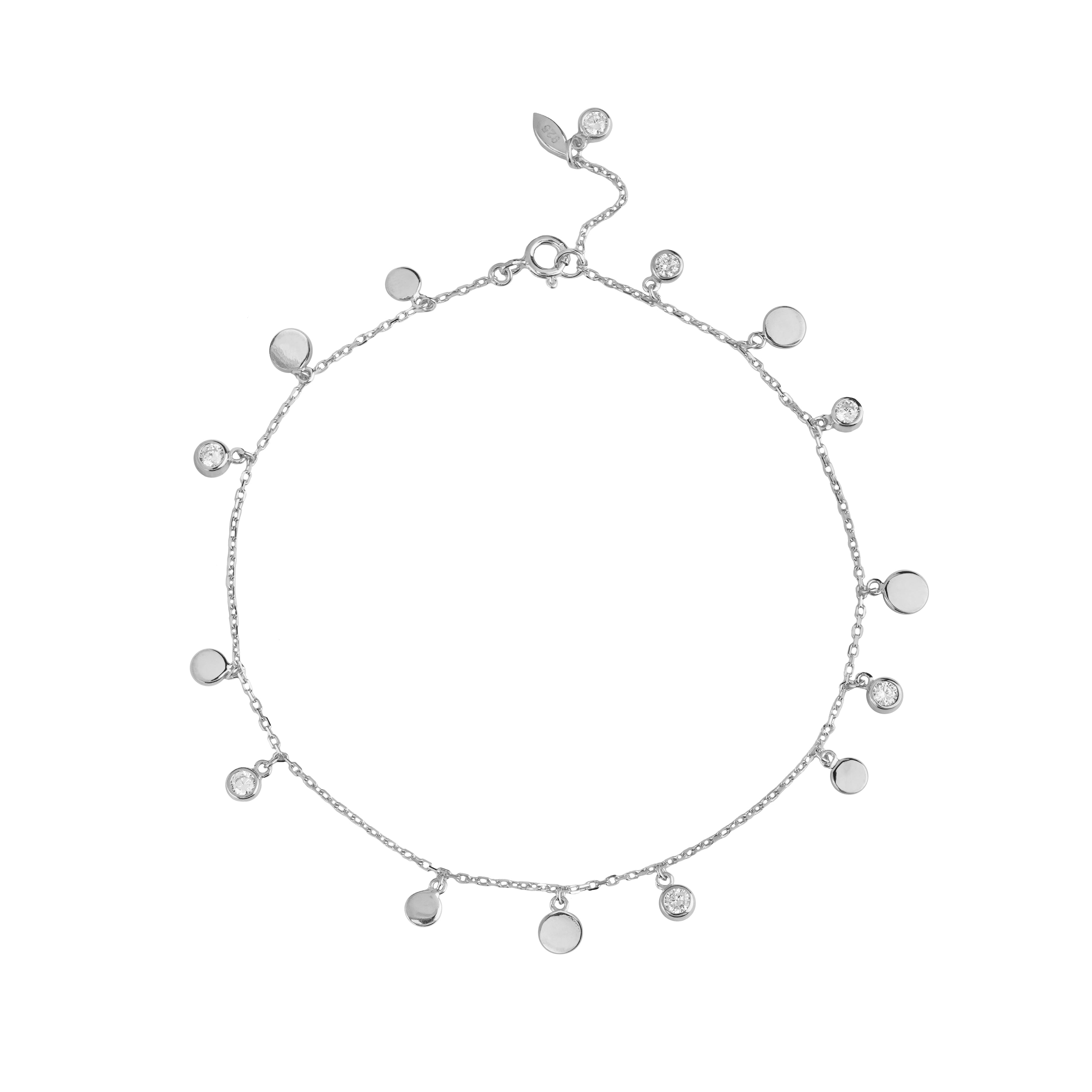 IBU CZ Disc Anklet - Sterling Silver