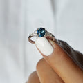 CEYLON SAPPHIRE WITH SIDE DIAMOND RING - SOLID 14K WHITE GOLD