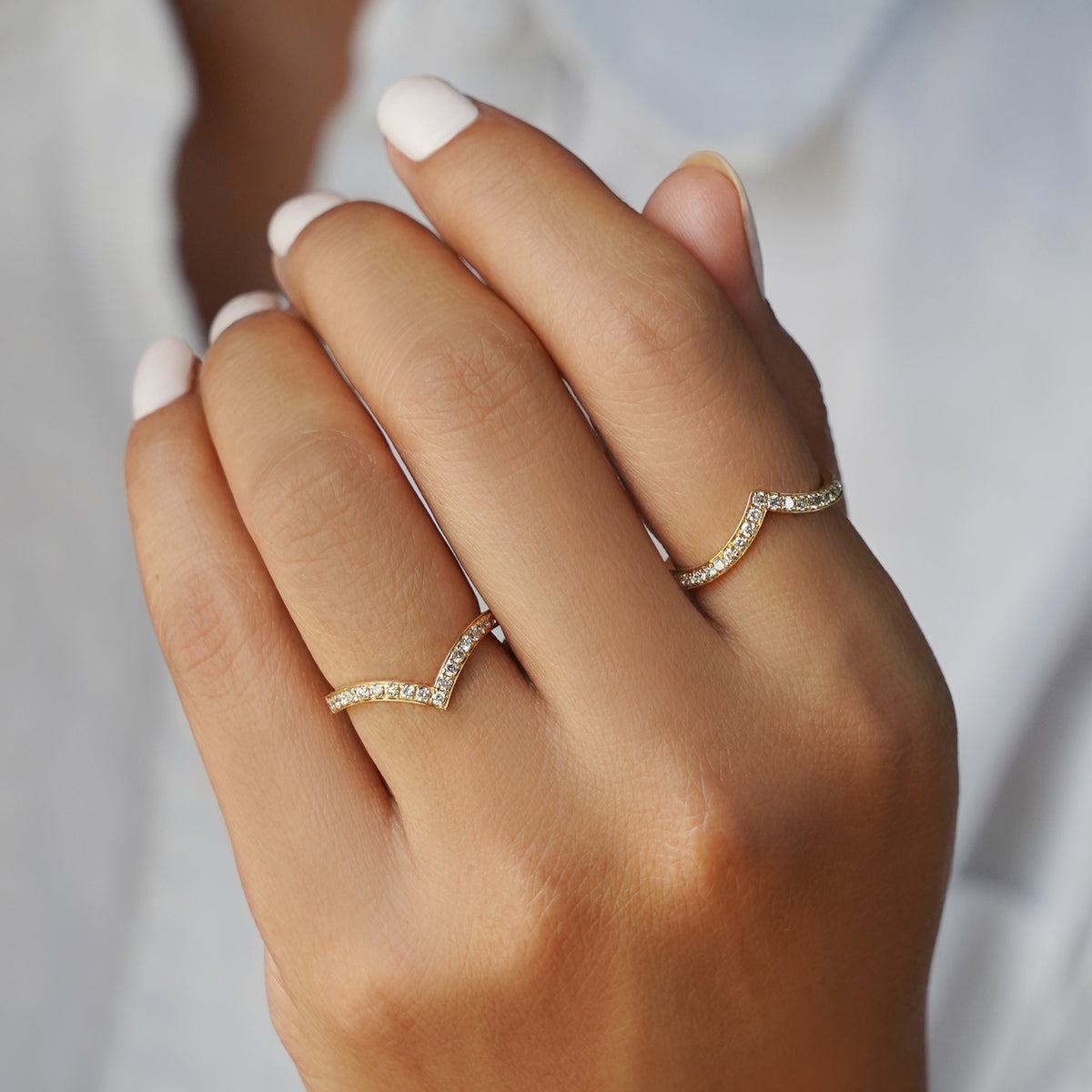 Chevron Diamond Ring Solid 14K Yellow Gold - Main Image