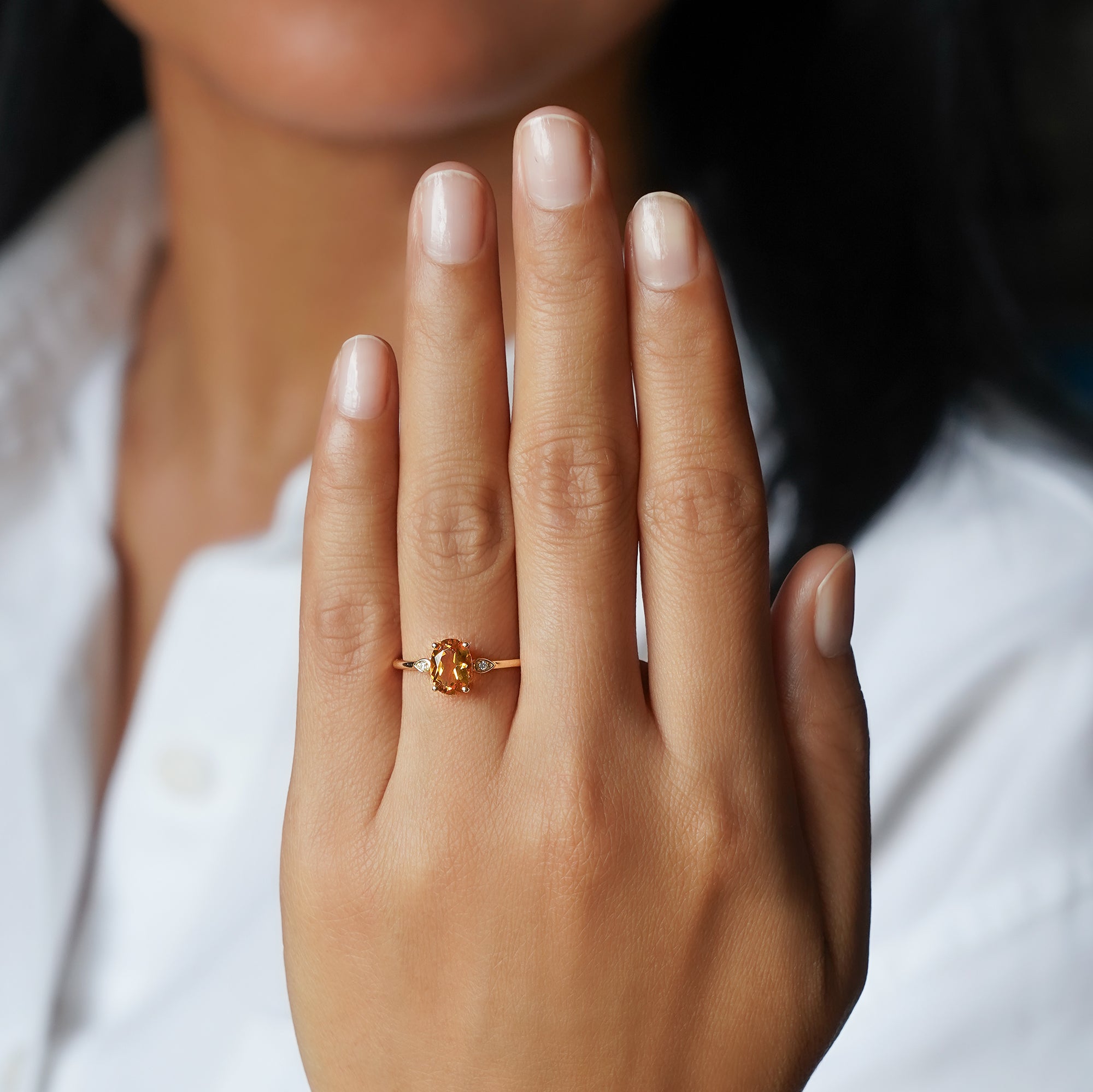 Citrine & Natural Diamond Ring - Solid 14K Yellow Gold | BITS OF BALI JEWELRY