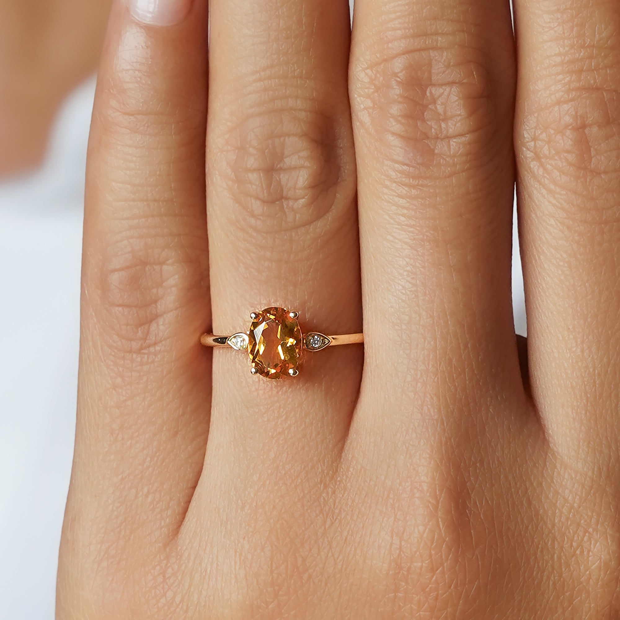 Citrine & Natural Diamond Ring - Solid 14K Yellow Gold | BITS OF BALI JEWELRY