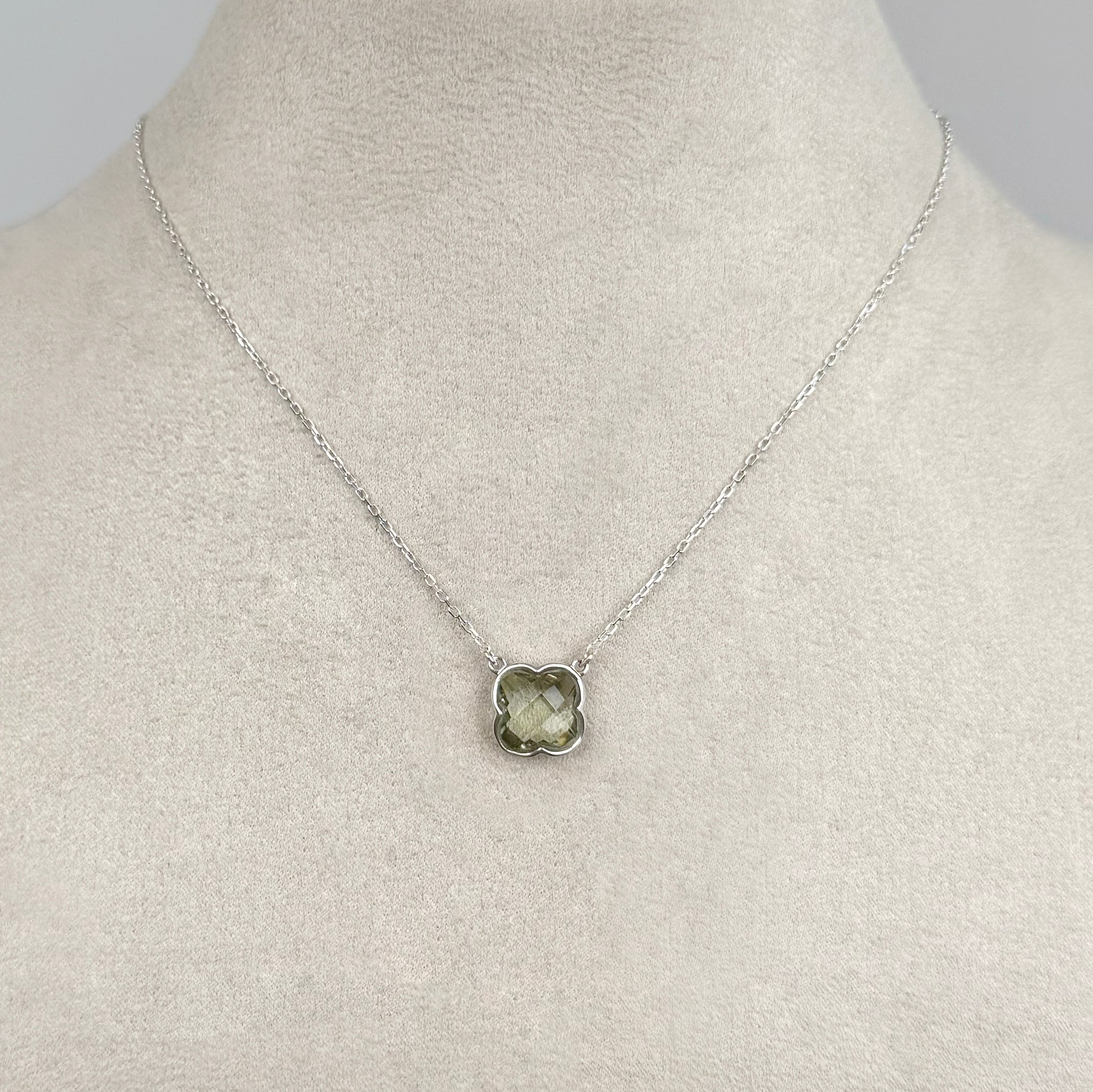 Green Amethyst Large Clover Necklace - Sterling Silver