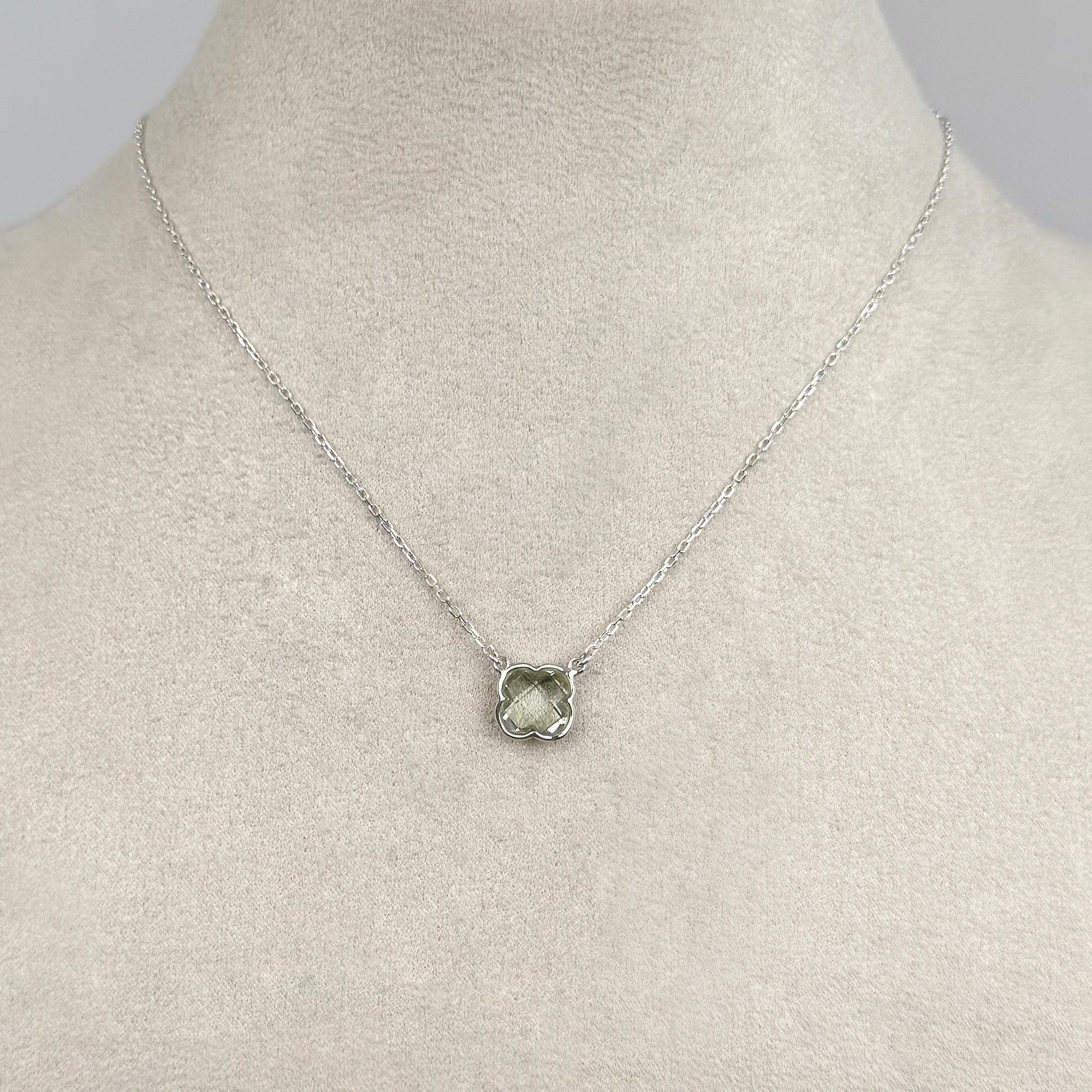 Green Amethyst Small Clover Necklace - Sterling Silver