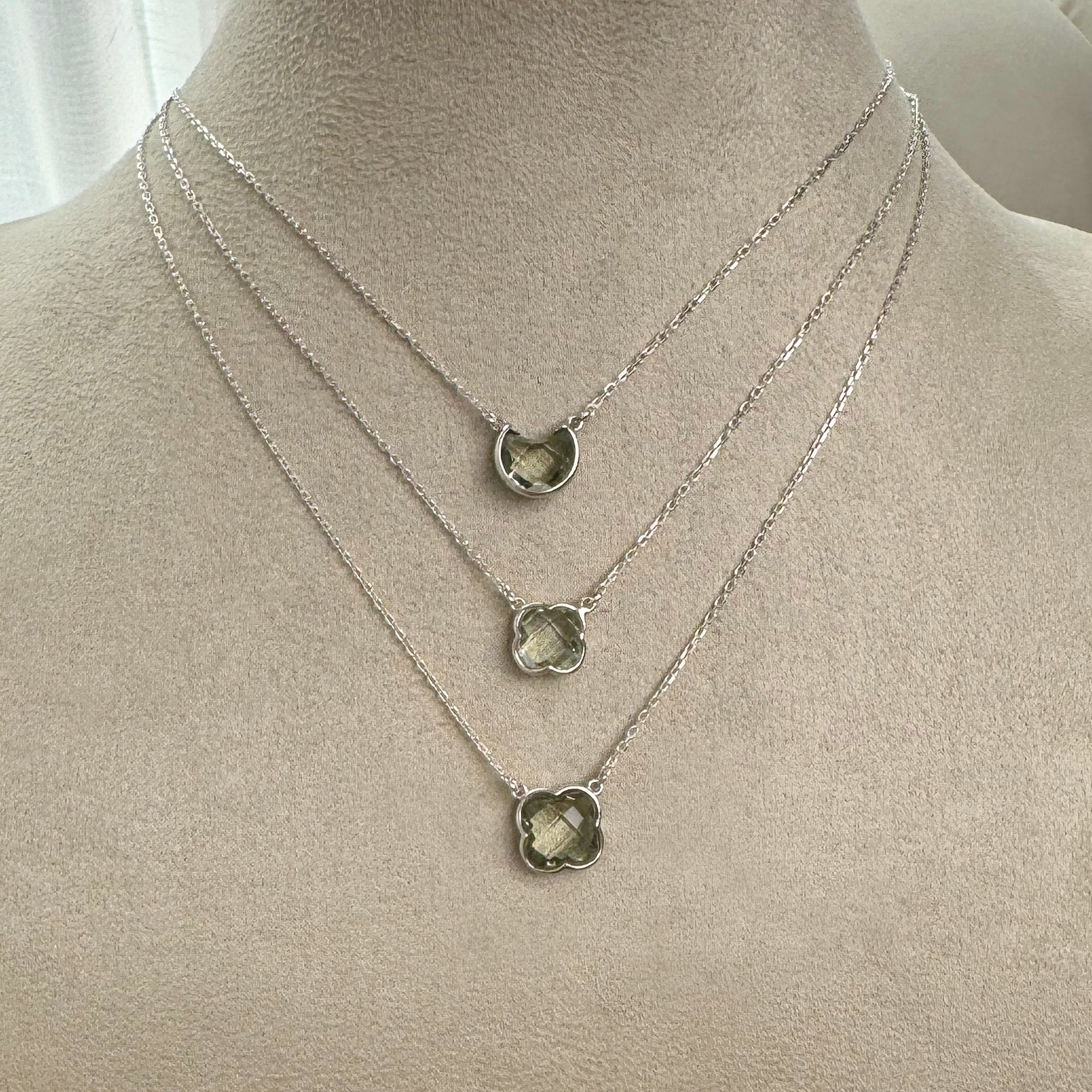 Green Amethyst Small Clover Necklace - Sterling Silver