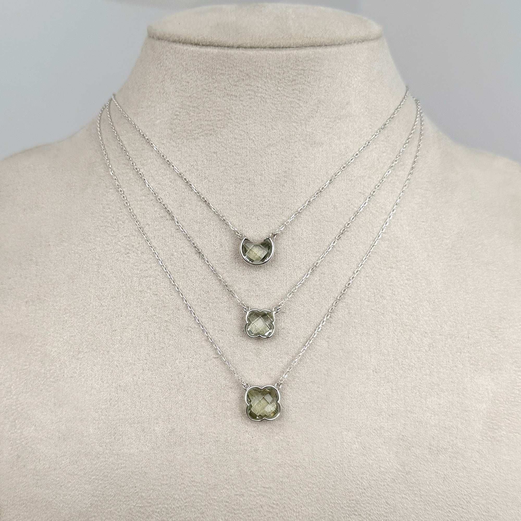Green Amethyst Crescent Moon Necklace - Sterling Silver