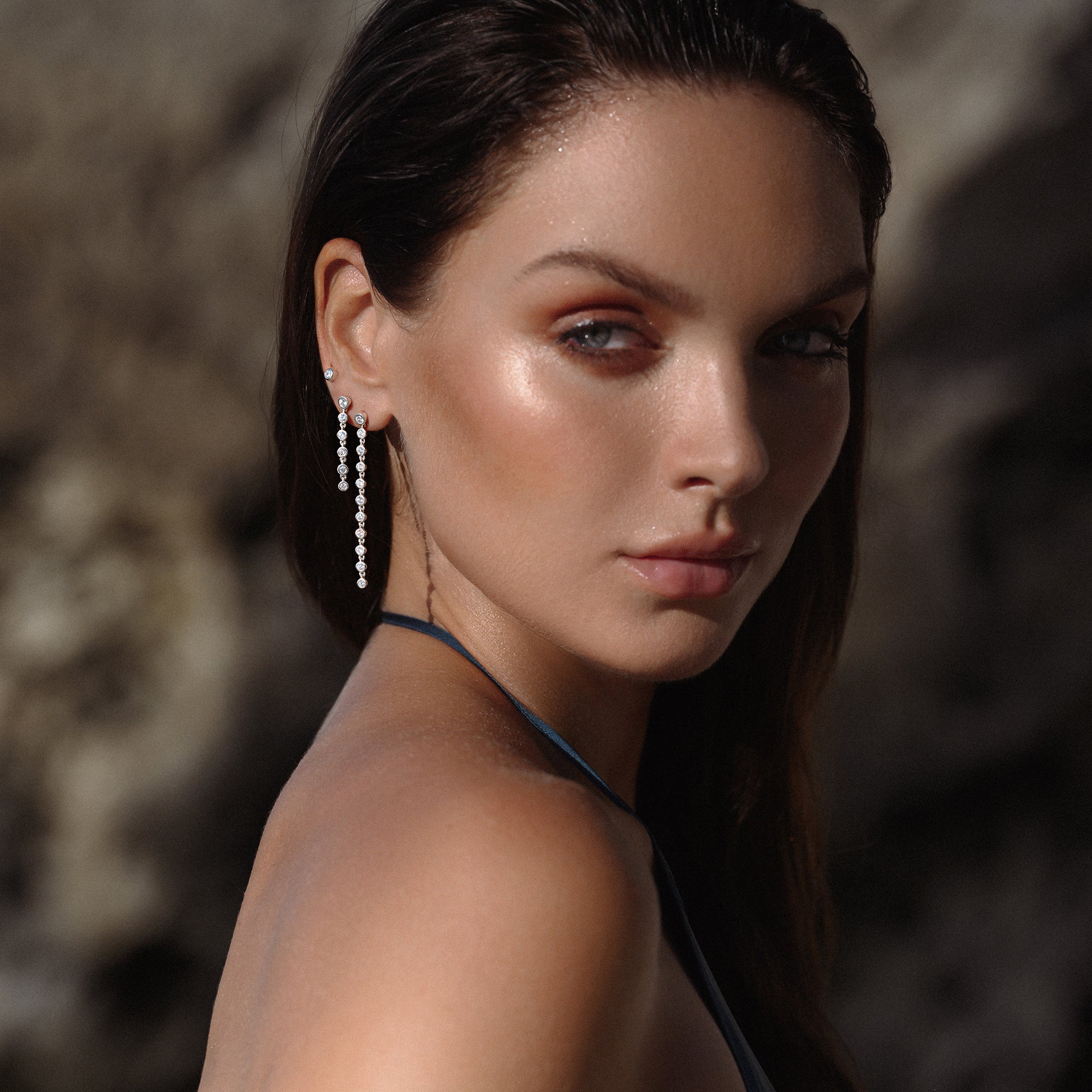 Ibu Shorter Bezel Cz Drop Earrings | BITS OF BALI JEWELRY