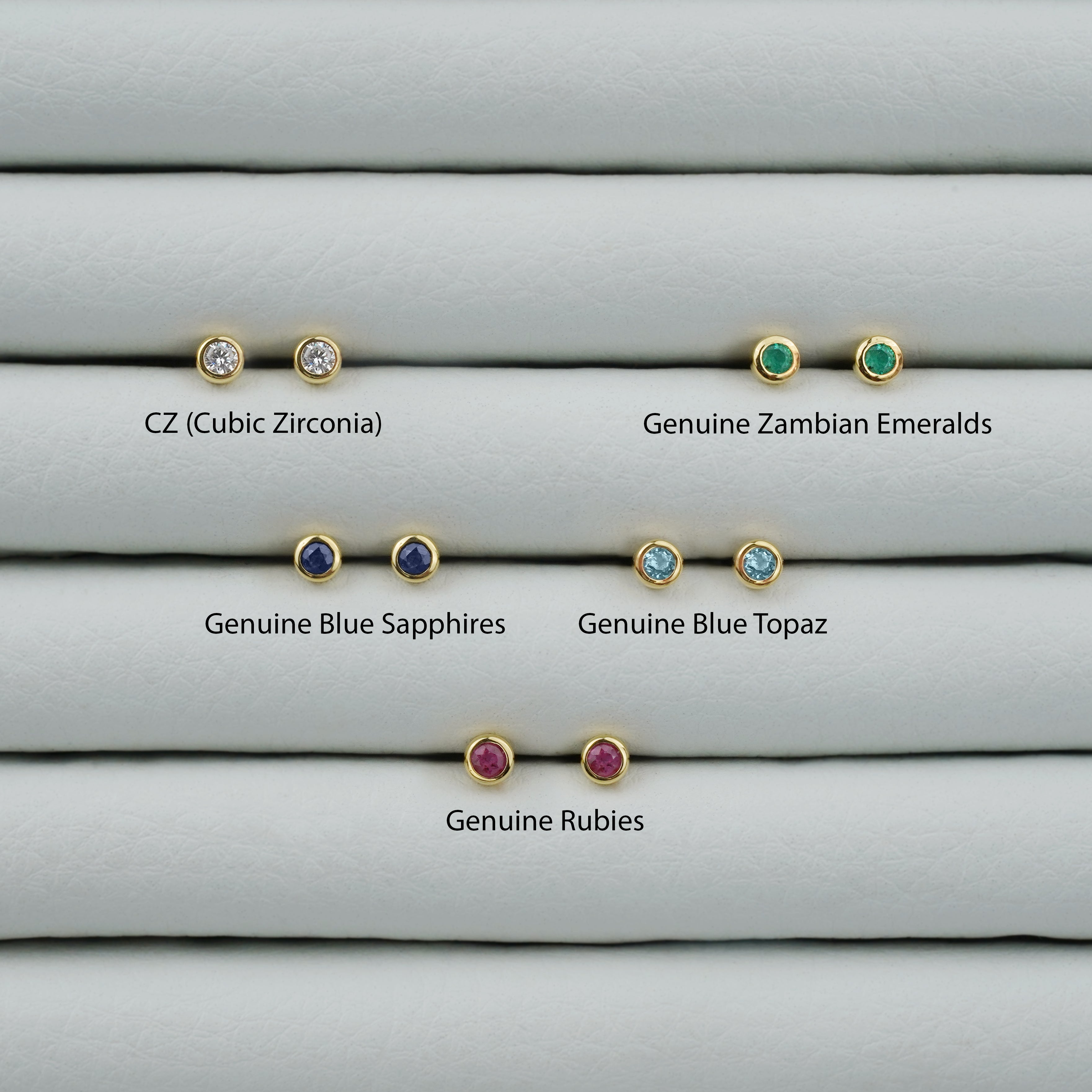 Tiny Single Bezel Earrings - Emerald | BITS OF BALI JEWELRY
