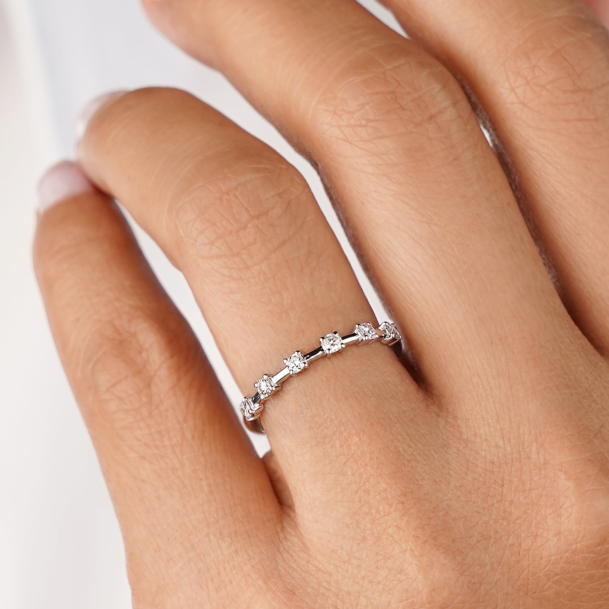 2.10 mm Distance Diamond Half Eternity Ring Natural Diamond - Solid 14K White Gold