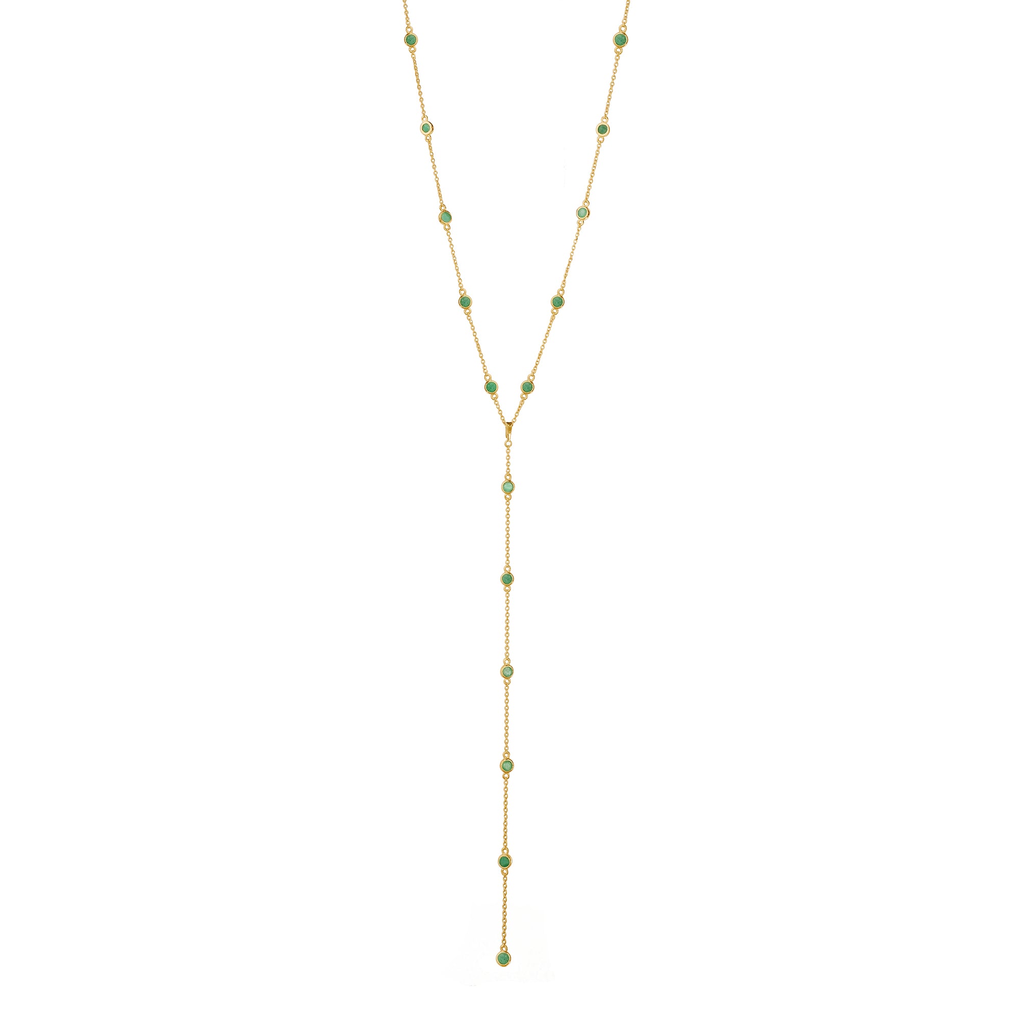Zambian Emerald Bezel Distance Lariat Necklace - Gold Vermeil