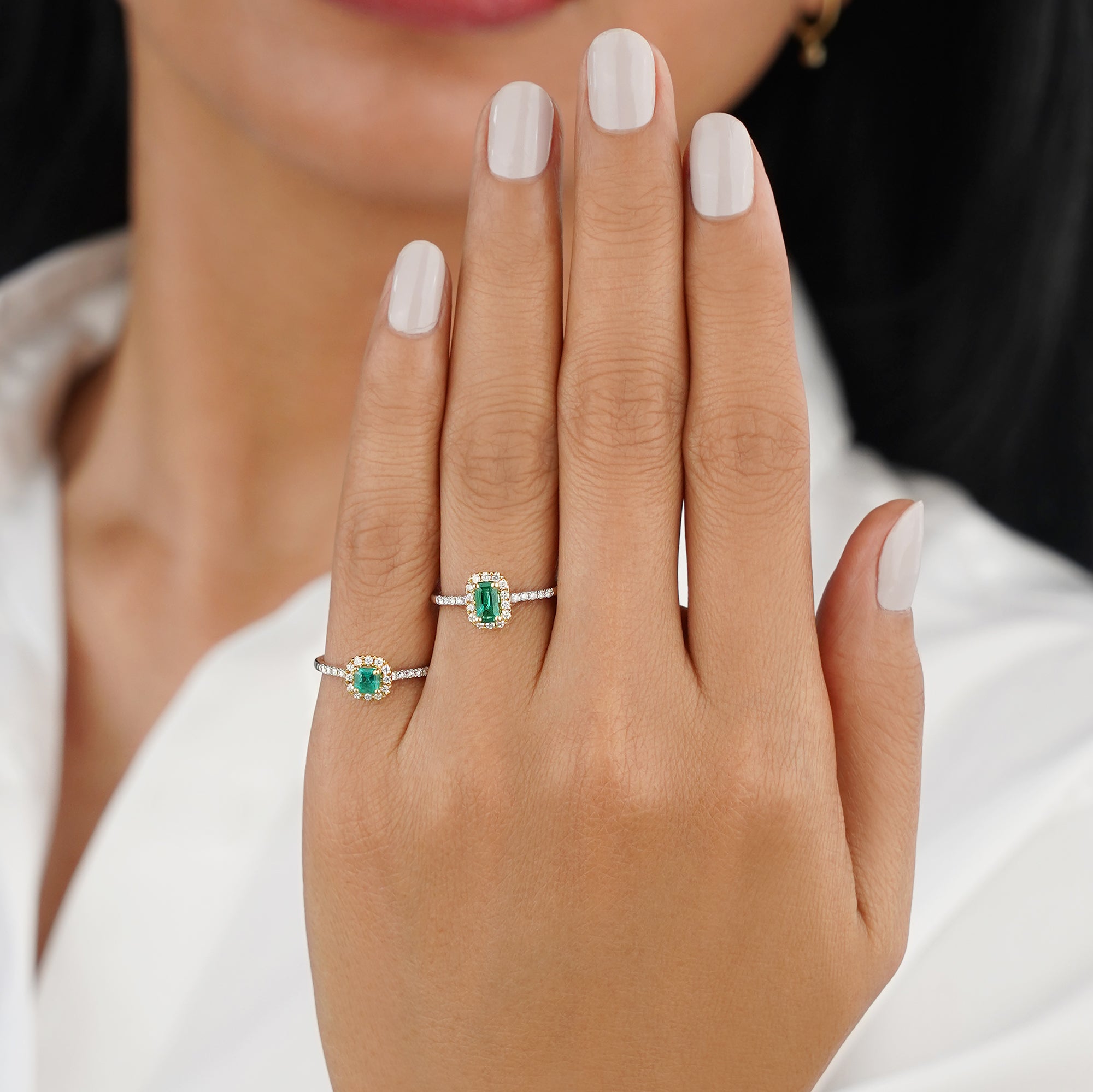 Asscher Cut Emerald & Natural Diamonds - 18K White & Yellow Gold