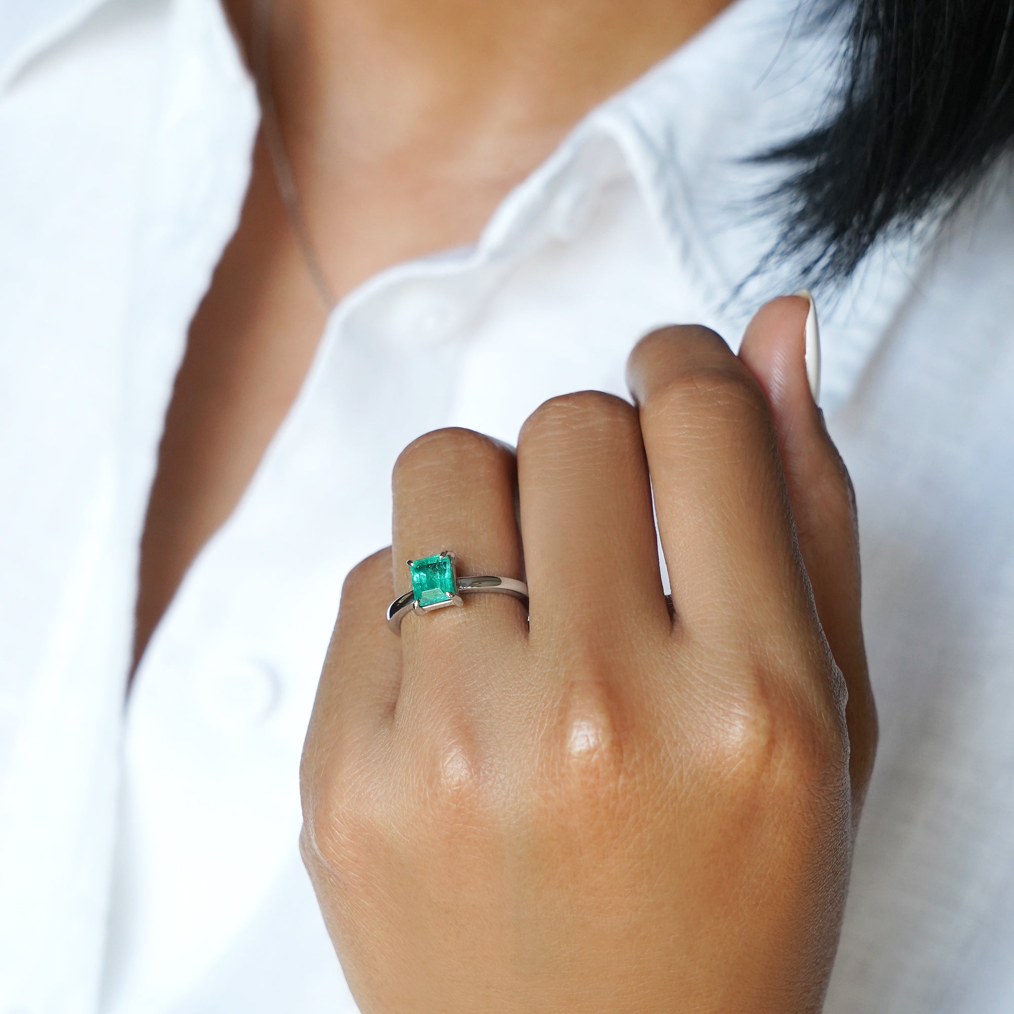 Emerald Ring - Solid 14K White Gold | BITS OF BALI JEWELRY