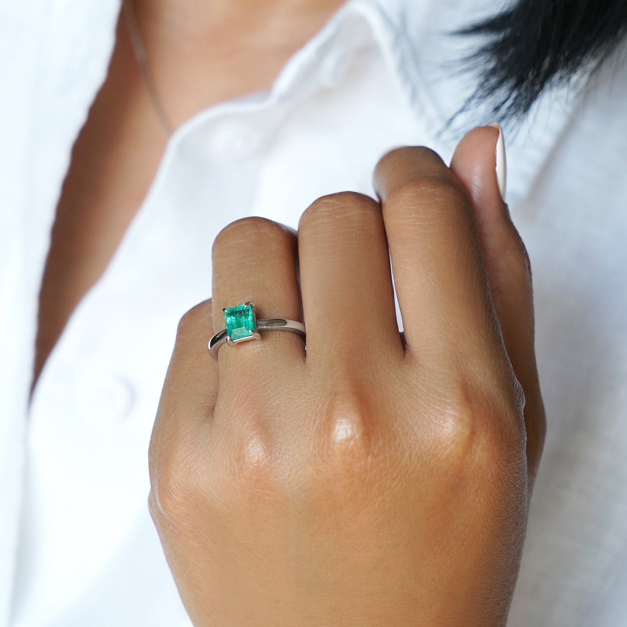 Emerald Ring - Solid 14K White Gold | BITS OF BALI JEWELRY