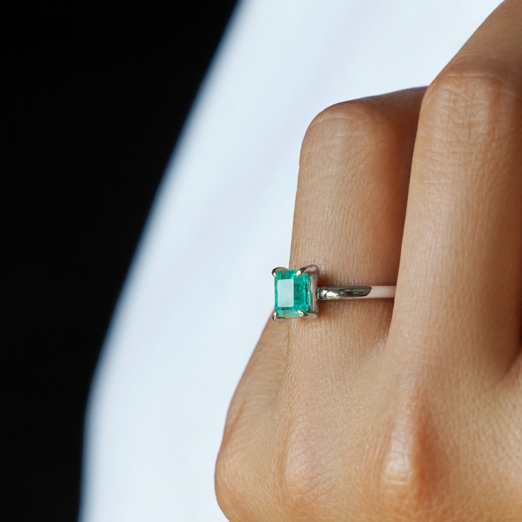 Emerald Ring - Solid 14K White Gold | BITS OF BALI JEWELRY