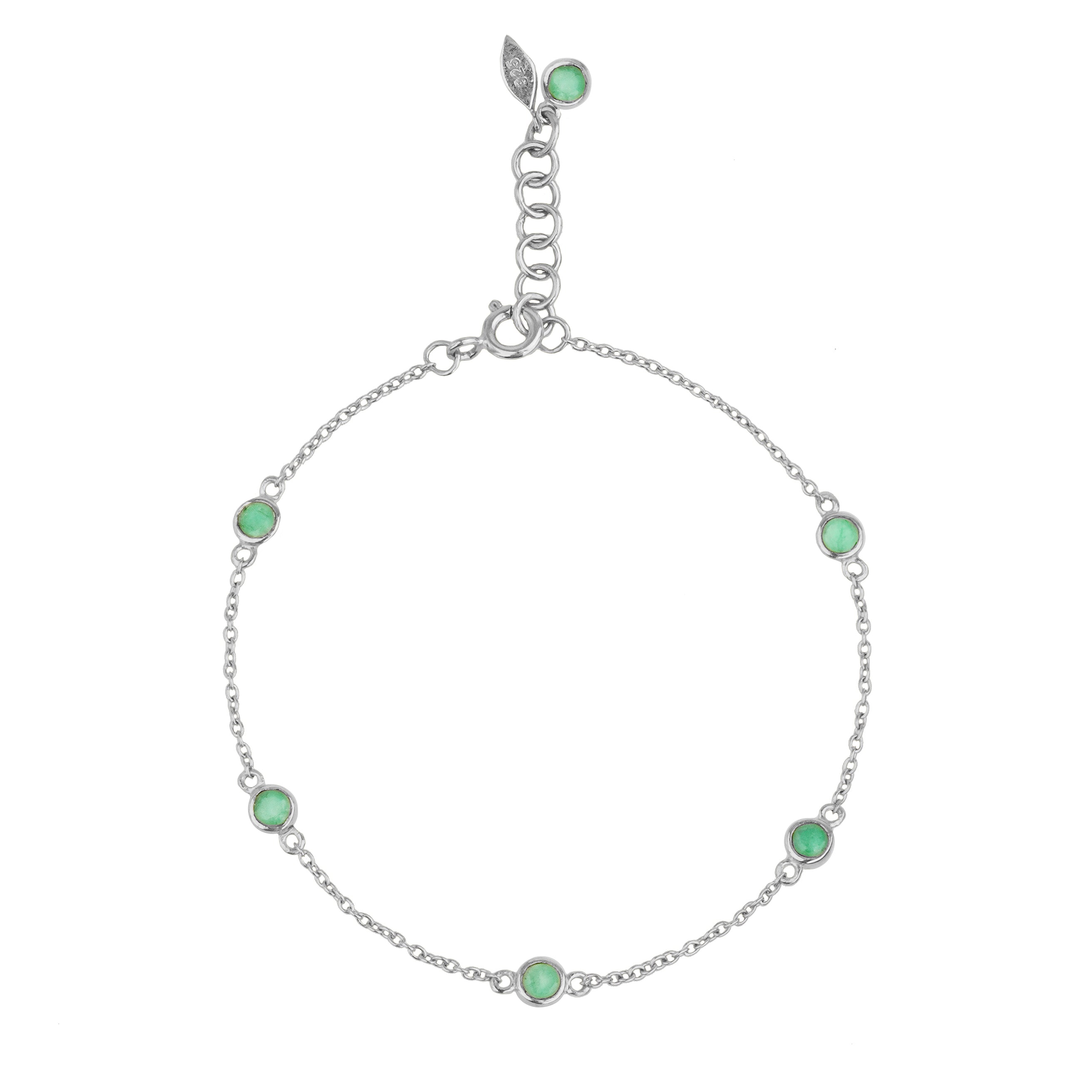 Zambian Emerald Bezel Distance Bracelet - Sterling Silver