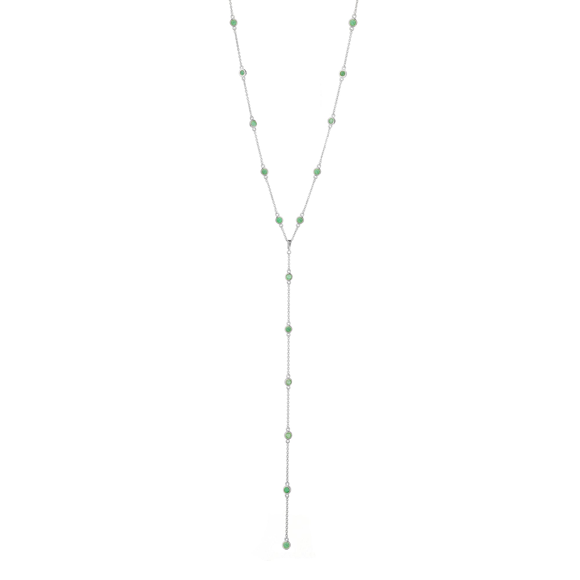 Zambian Emerald Bezel Distance Lariat Necklace - Sterling Silver | BITS OF BALI JEWELRY