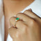 EMERALD WITH TRILLION SIDE DIAMOND RING - SOLID 14K YELLOW GOLD