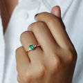 EMERALD WITH SIX SIDE DIAMOND RING - SOLID 18K YELLOW GOLD