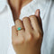 EMERALD WITH TRILLION SIDE DIAMOND RING - SOLID 14K YELLOW GOLD