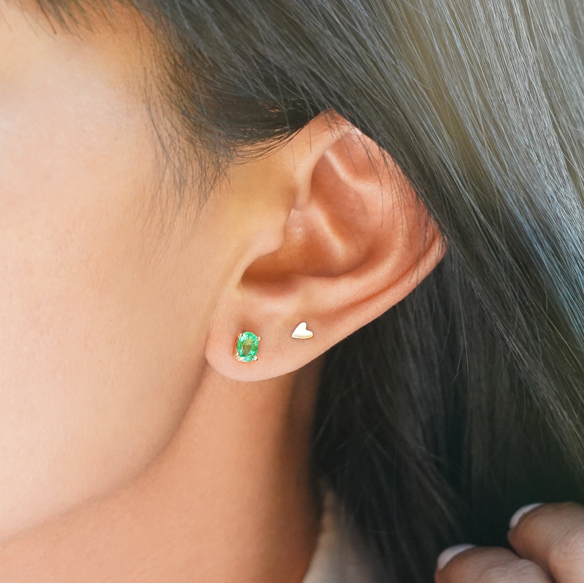 1 Carat Emerald Stud Earrings - Solid 18K Yellow Gold
