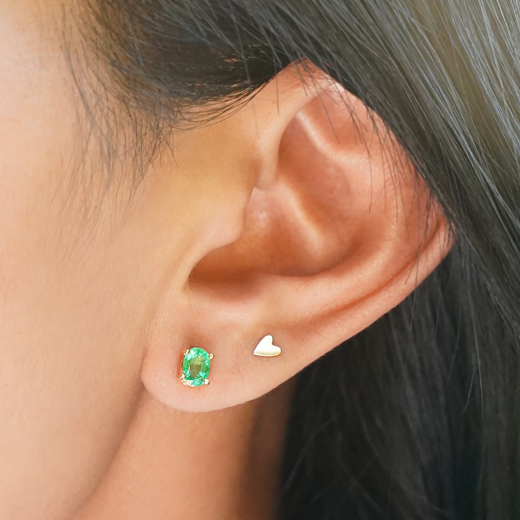 1 Carat Emerald Stud Earrings - Solid 18K Yellow Gold